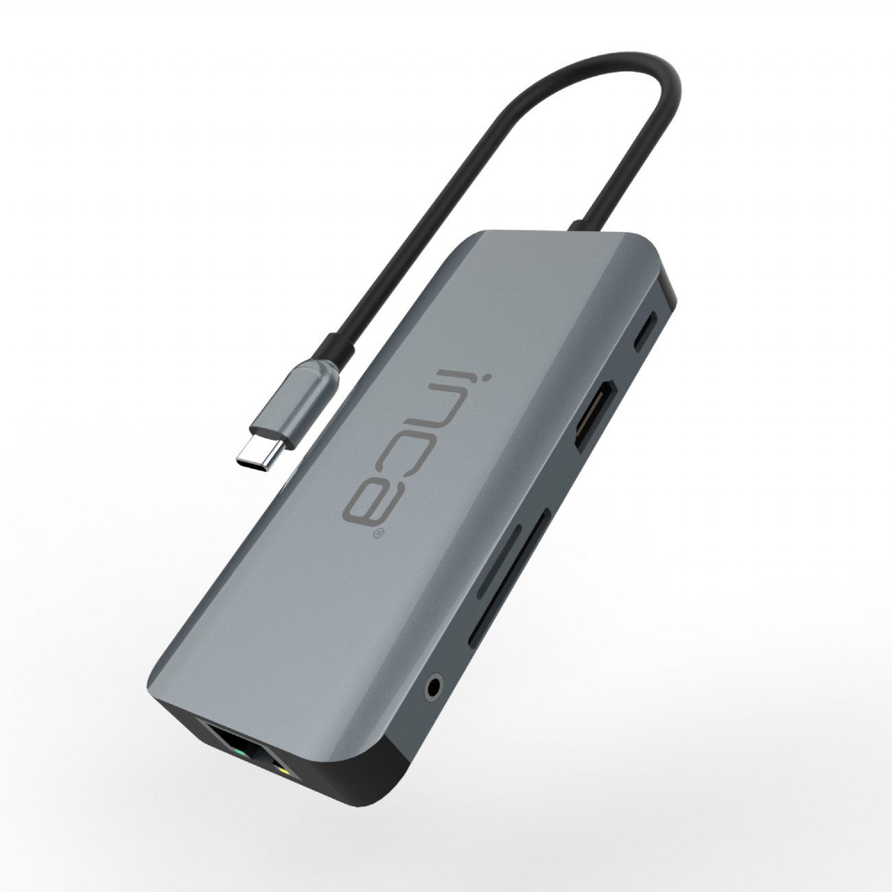 INCA ITPC-10TX USB-Adapter USB-C Stecker zu USB-A Buchse, USB-C Buchse, RJ45 Buchse, HDMI Buchse, SD/TF Kartensteckplatz, 3,5 mm Audio-Buchse, USB-C-Hub 9-in-1 mit 4K 60 Hz und 100 W PD