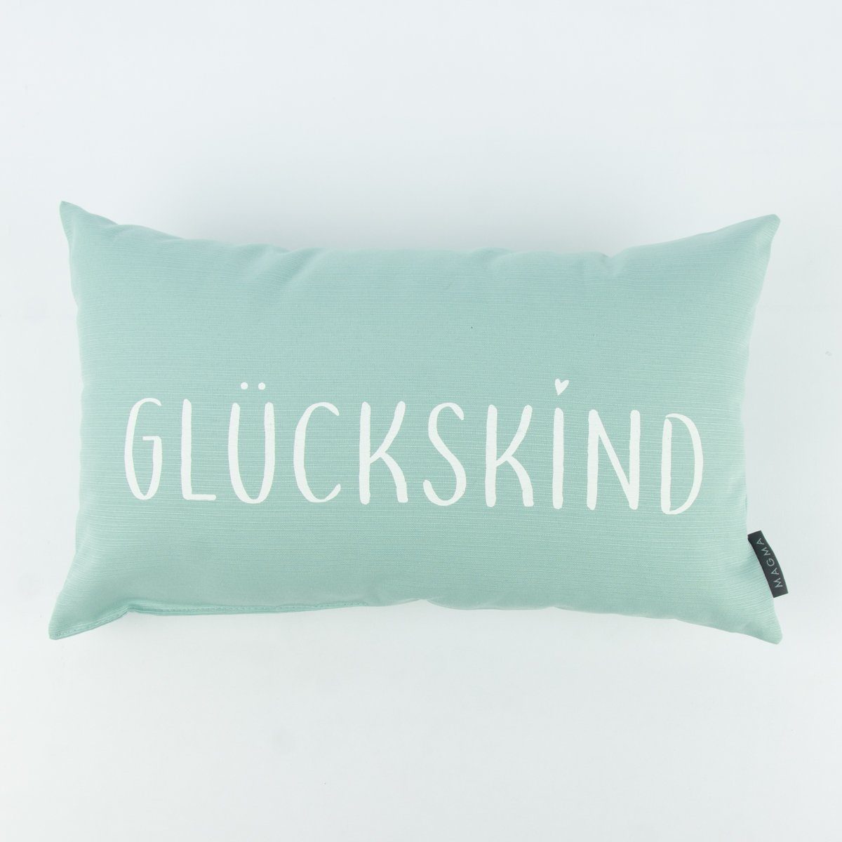 Magma Heimtex Dekokissen Magma Deko Kissen mit Aufschrift Glückskind mint 30x50cm, pflegeleicht