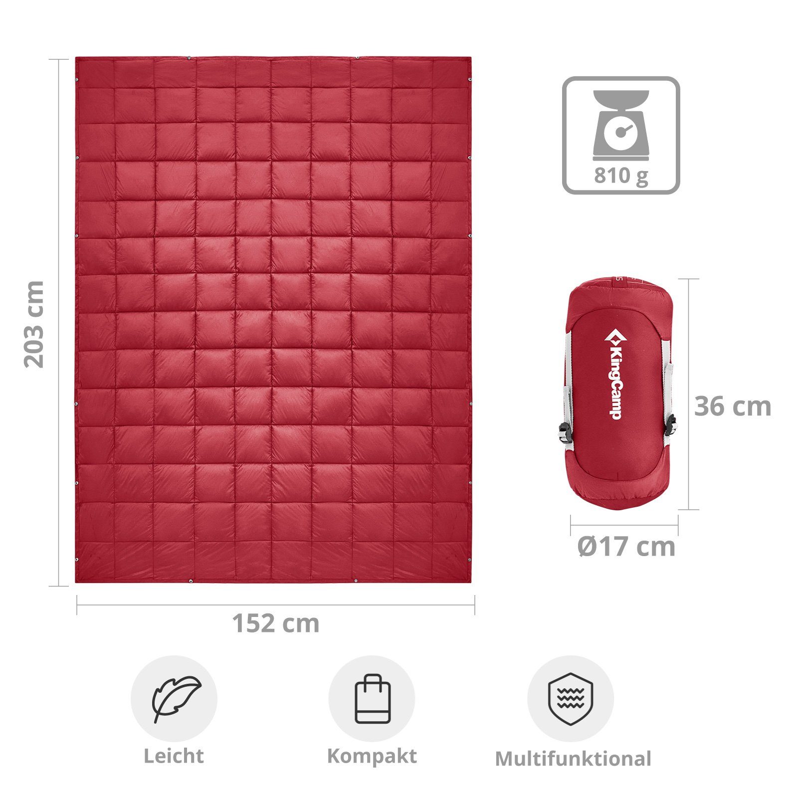 Outdoordecke Camping Decke Leicht g Smart Strand Park 800 KingCamp, Picknick, Red Matte Wine 810 Decke