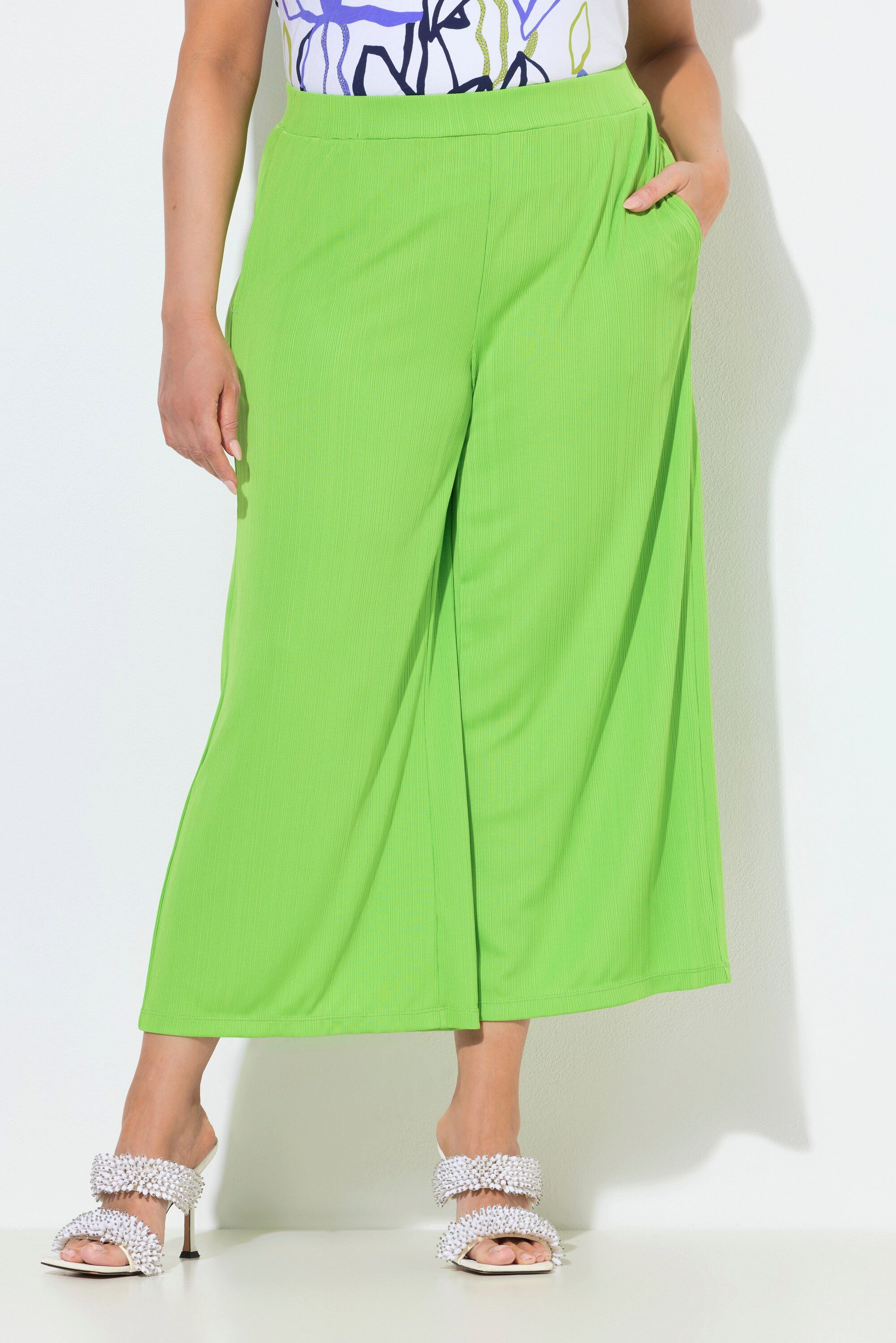 Ulla Popken Funktionshose Culotte Struktur wadenlang gerades Bein