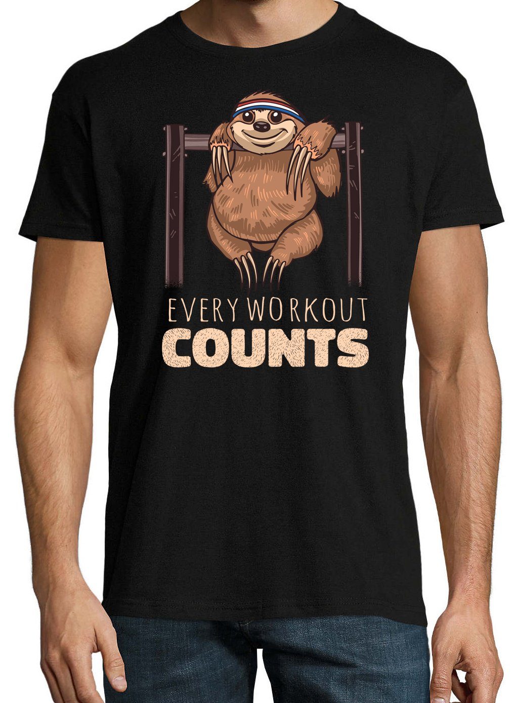 Faultier Youth Every Designz T-Shirt Fun-Look Gym Counts Schwarz Shirt im Workout Herren
