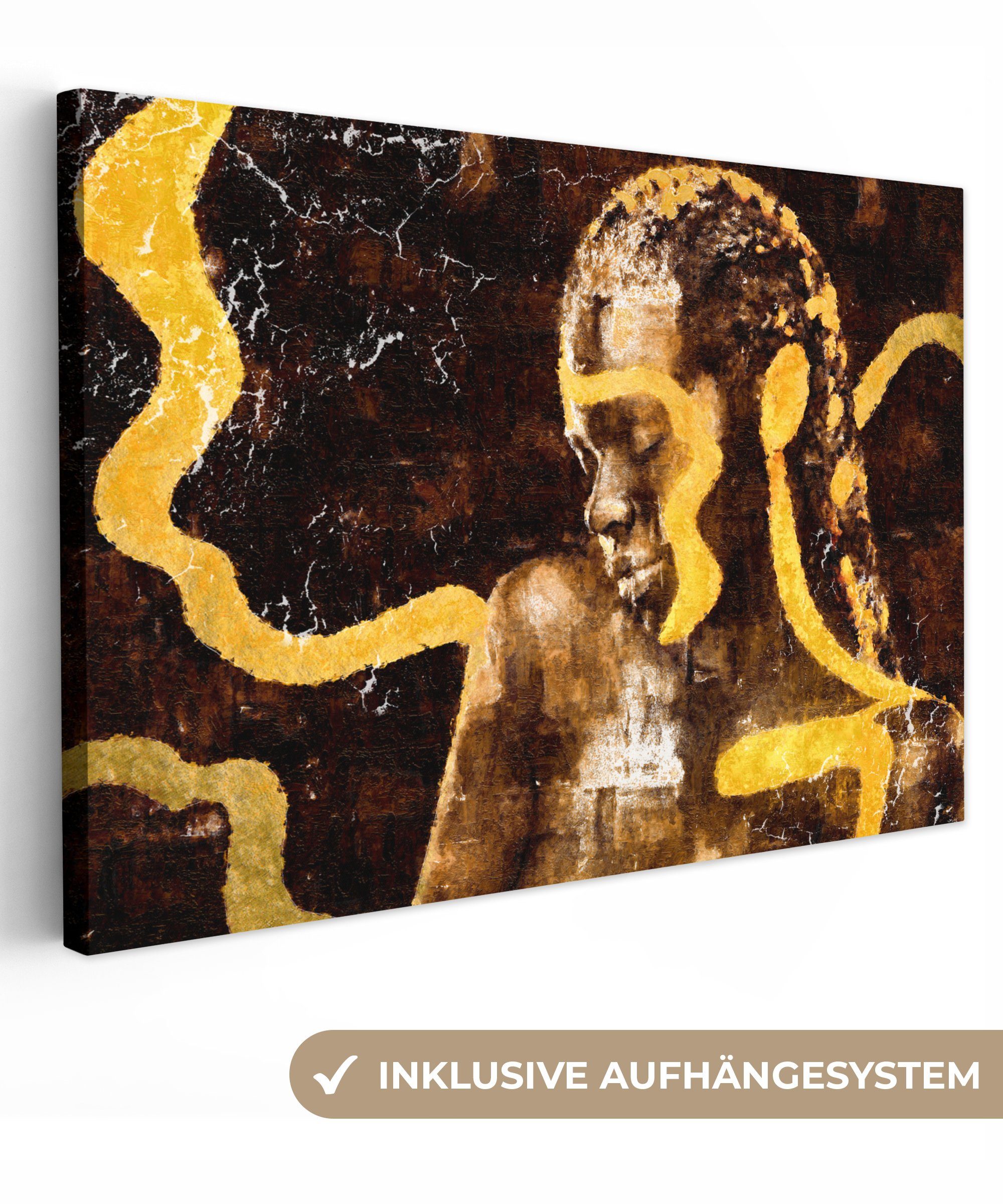 OneMillionCanvasses® Leinwandbild Frau - Schwarz - Gold, (1 St), Wandbild Leinwandbilder, Aufhängefertig, Wanddeko, 30x20 cm