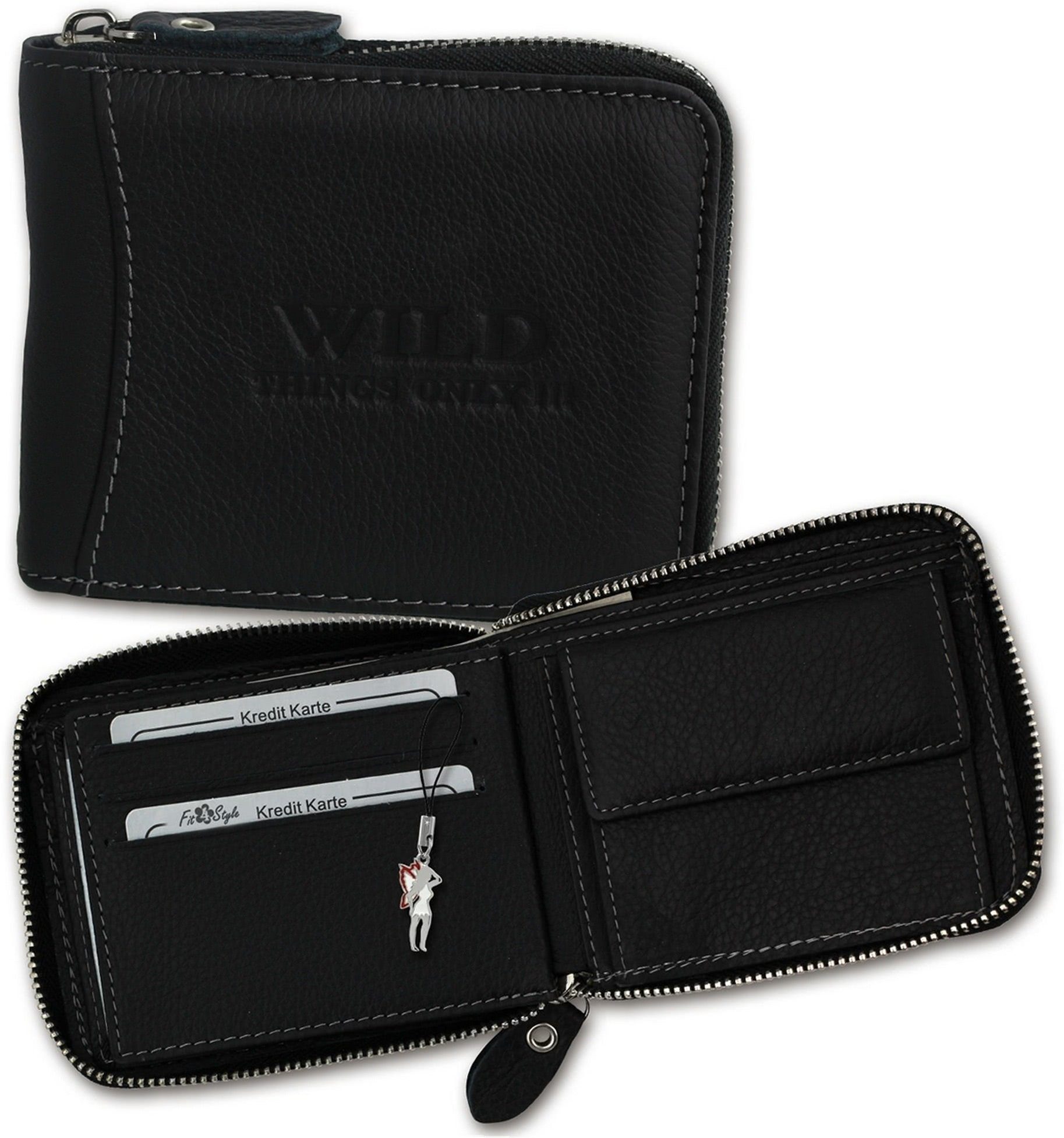 Wild Things Only !!! Geldbörse Wild Things Only RFID Block Echtleder (Portemonnaie, Portemonnaie), Damen, Herren Portemonnaie aus Echtleder schwarz, Größe ca. 12cm