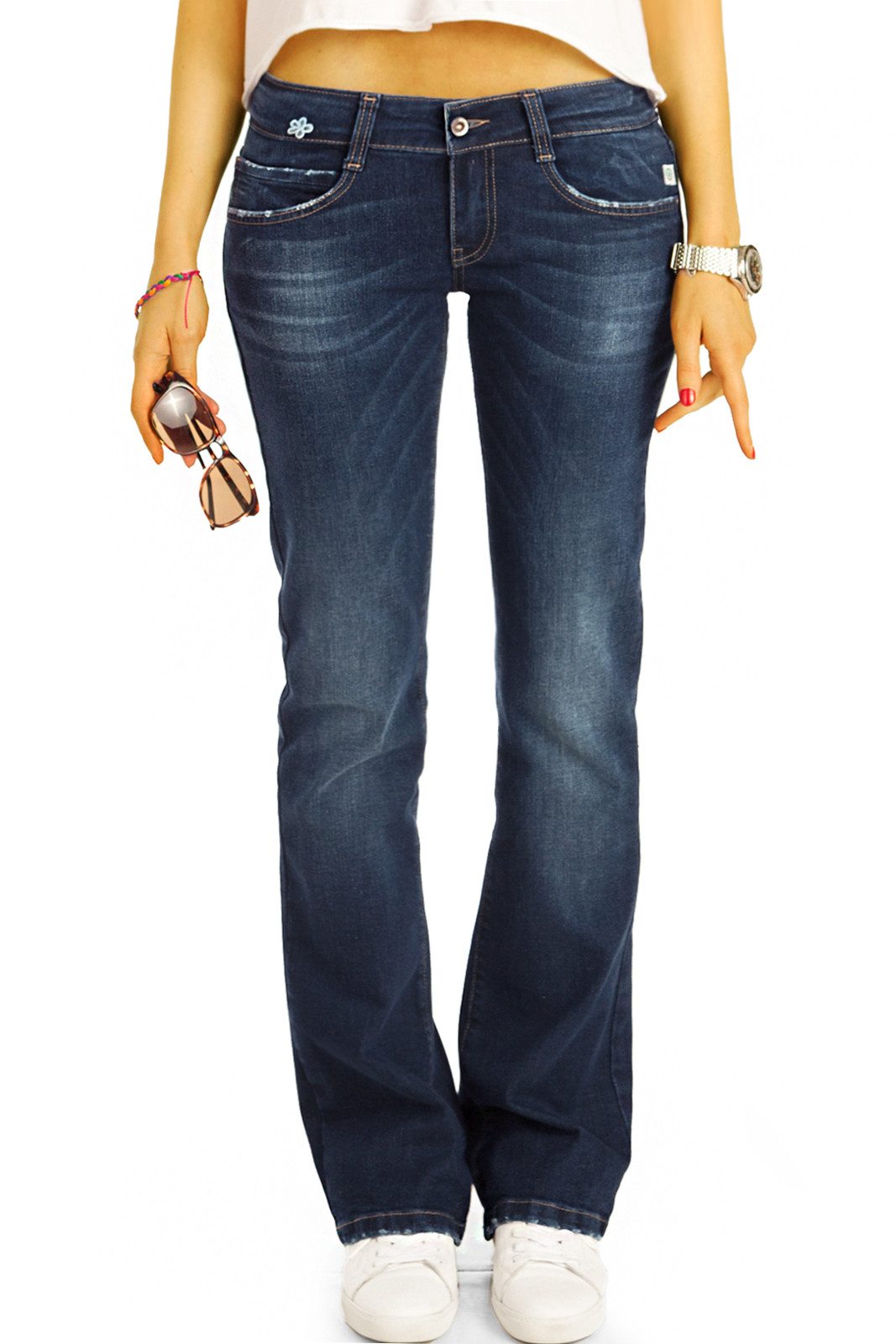 be styled Bootcut-Jeans Premium Damen low rise Bootcut Jeanshosen, dunkelblau - B_005