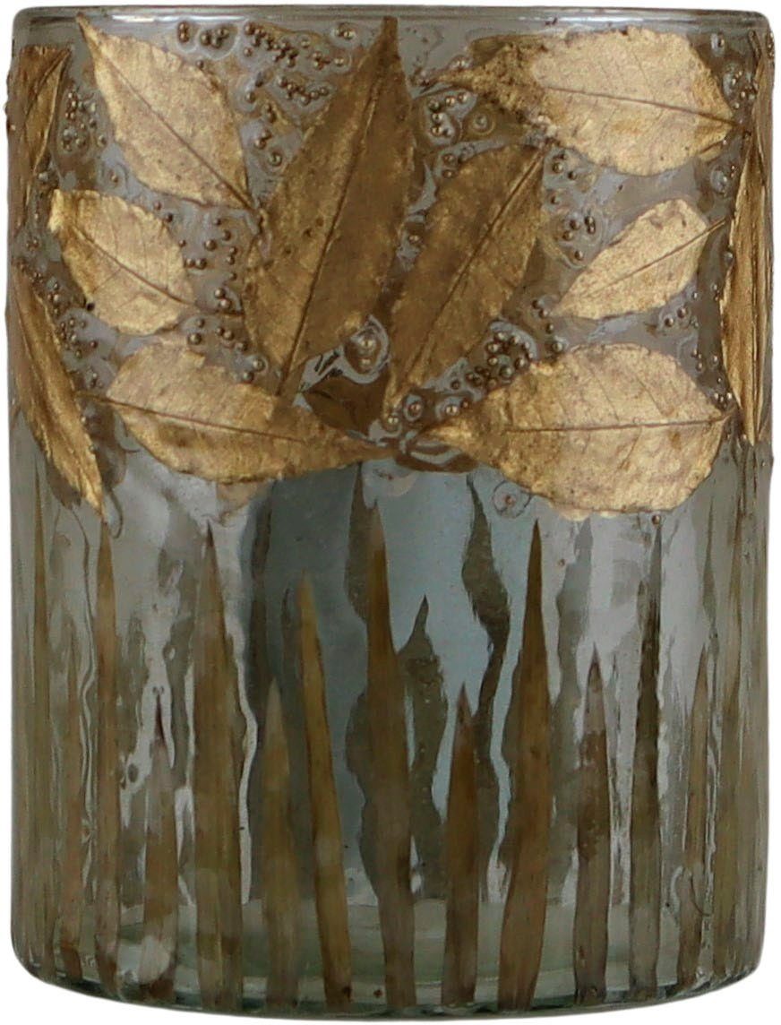 AM Design Windlicht Kerzenhalter Blätter, aus Glas (1 St), Stumpenkerzenhalter, Höhe ca. 13 cm