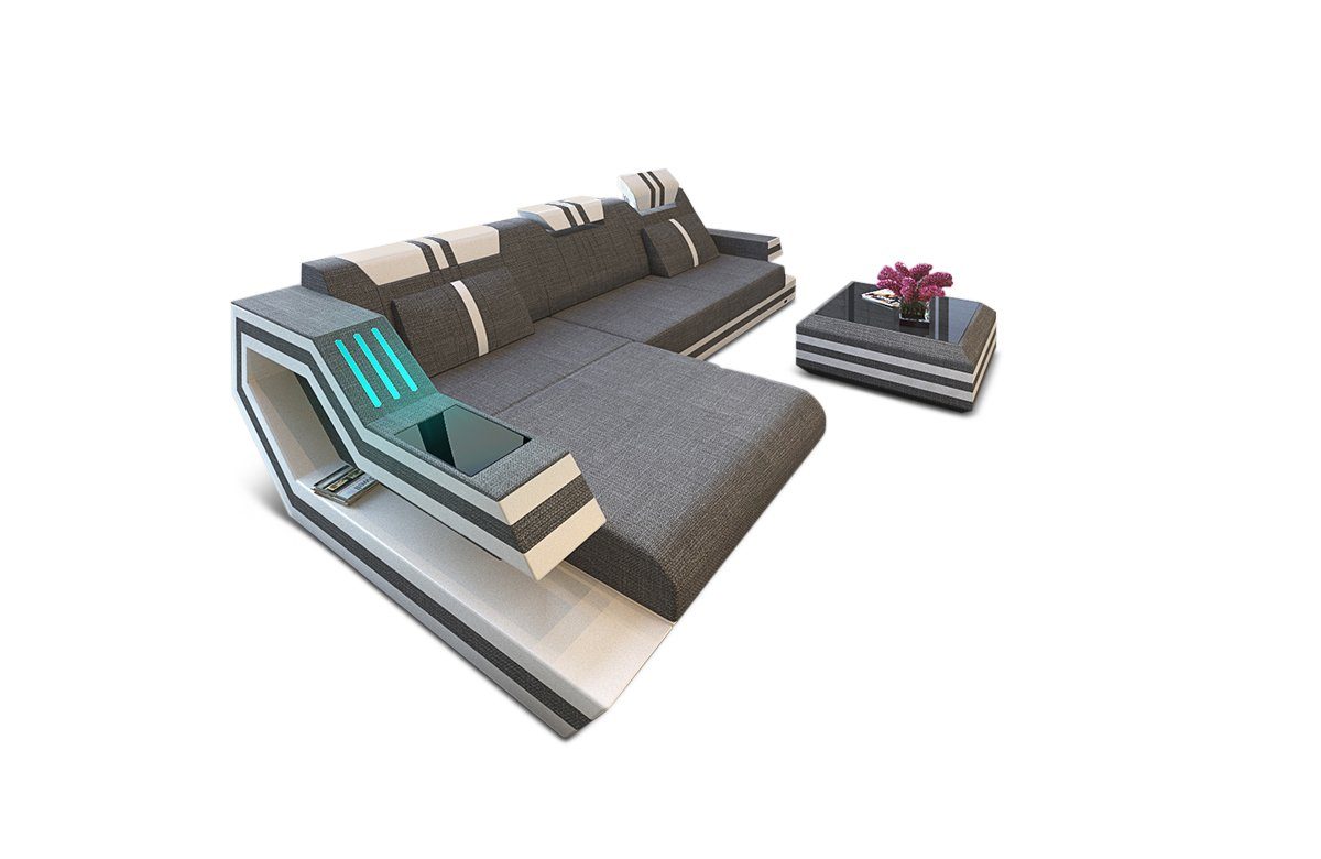 wahlweise Form H Strukturstoff Bettfunktion Sofa, Dreams L Sofa Couch Stoffsofa Ravenna Ecksofa Polster Ecksofa mit grau-weiß