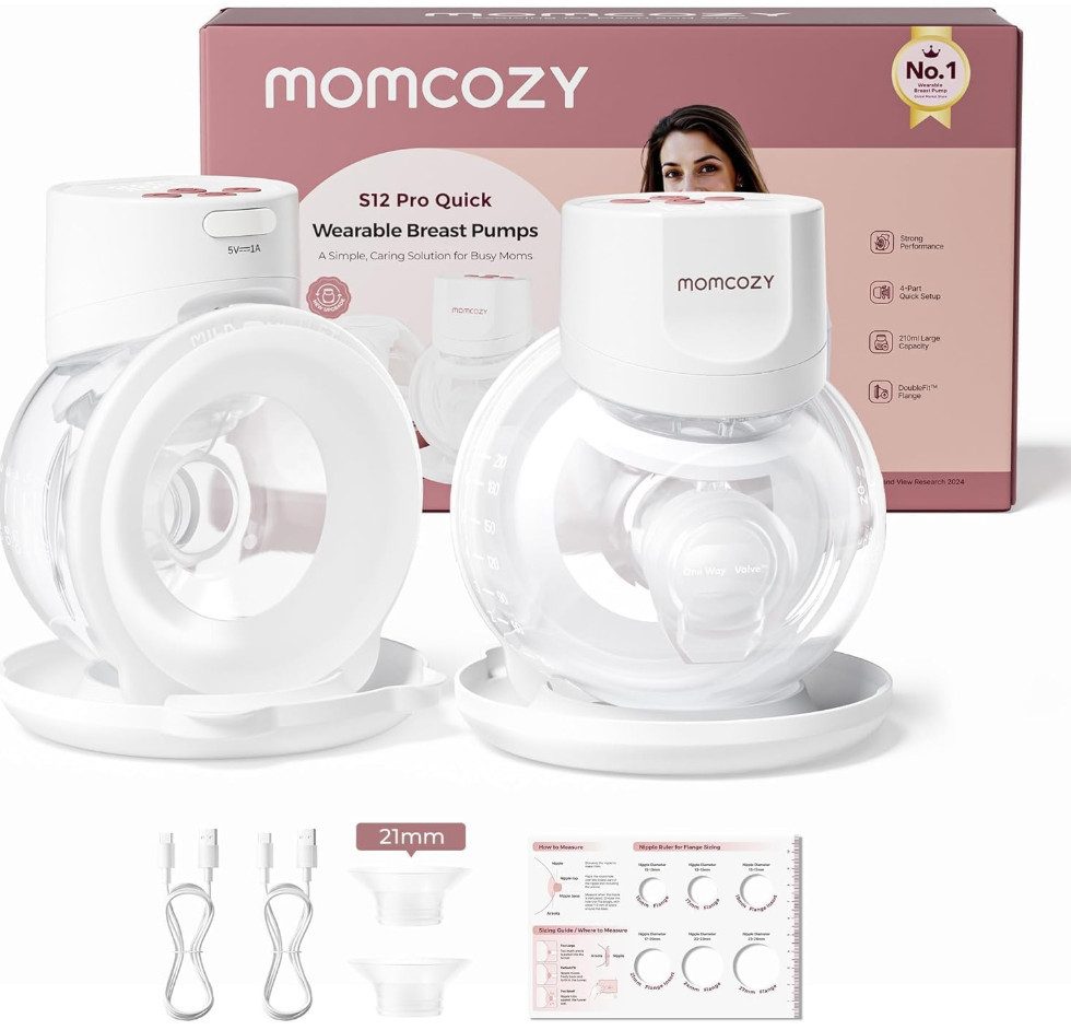 TSE Elektrische Doppelmilchpumpe Momcozy S12 Pro Quick Milchpumpe Elektrisch Freihändig 2er Set Rosa