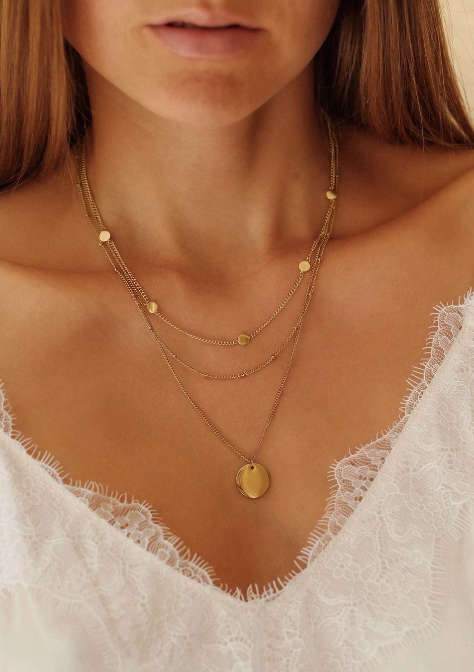 Hey Happiness Collier-Set Geo Plättchen Kette in Set, Layer Edelstahlkette, Vergoldet 18K Roségold, 2 Layering Halsketten mit Plättchen – Bild 3 von 5
