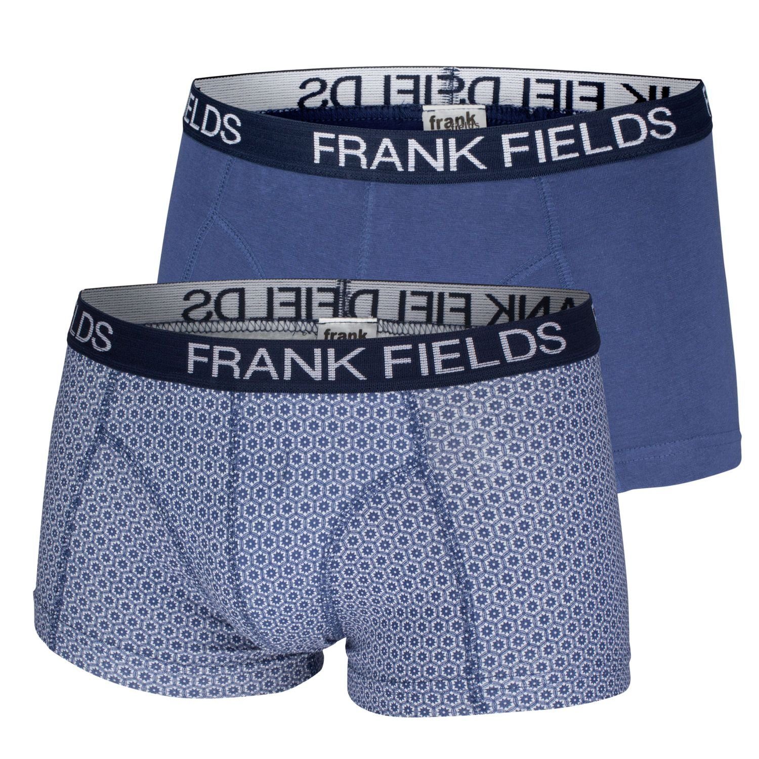 frank fields Boxershorts (2-St) uni 2er ohne Pack Muster Frontbereich, Blau im + aufgedoppelter Eingriff