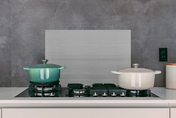 MuchoWow Küchenrückwand Metallischer Druck - Silber - Linie - Grau - Textur, (1-tlg), 60x40 cm, Herdblende aus Wandschutz, Temperaturbeständig küchen