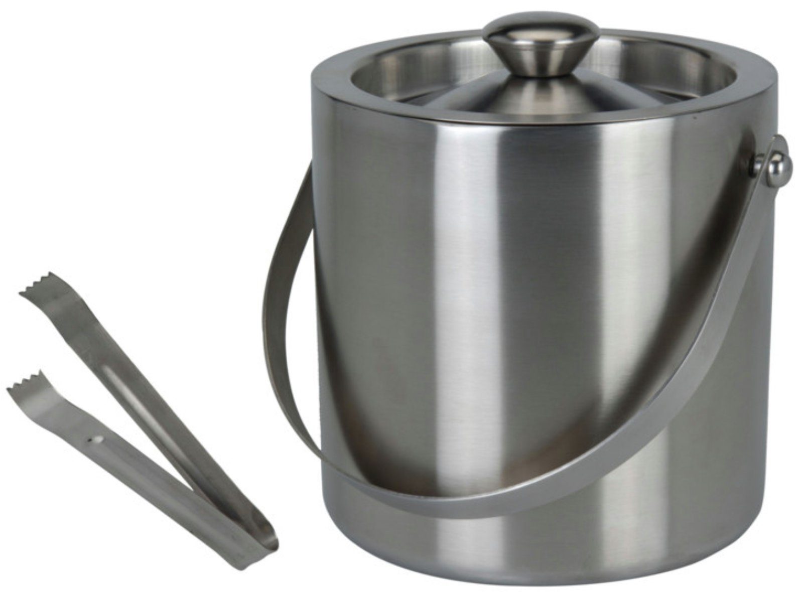 Koopman Eiseimer Eiskühler Eiswürfelbehälter 1,7 Liter Edelstahl, 1700 ml, Tragegriff, Deckel, 15 cm Durchmesser, Matt