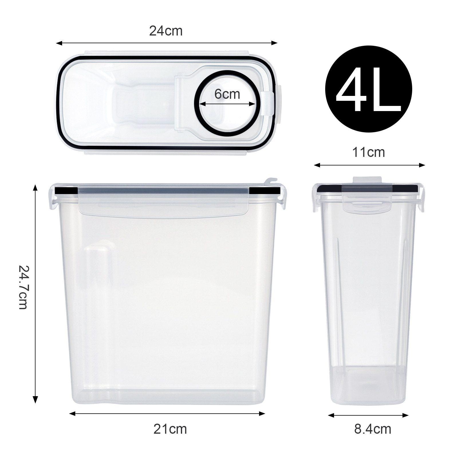 Youyijia Aufbewahrungssystem Vorratsdosen Set 4L (4er Set), Luftdichte Vorratsbehälter mit Deckel, (4-tlg) – Bild 2 von 4