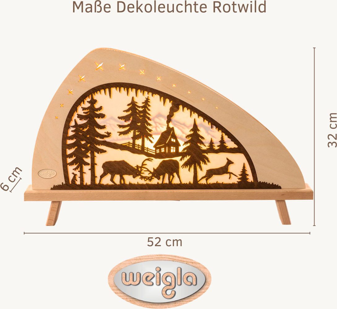 Weigla LED Lichterbogen Rotwild, Holz Schwibbogen, Dekoleuchte, Herbstdeko, Made in Germany (1-tlg), Erzgebirge garantiert, Weihnachtsdeko Innen, Weihnachtsbeleuchtung