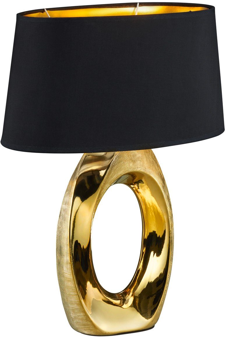 TRIO Leuchten Tischlampe Leuchtmittel, Stoffschirm Nachttischlampe, Tischleuchte und ohne Schreibtischlampe Taba, Dekorative Keramikfuß schwarz/gold, in mit golfarbig