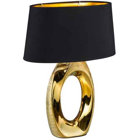 TRIO Leuchten Schreibtischlampe Taba, ohne Leuchtmittel, Nachttischlampe, Tischlampe golfarbig, Stoffschirm in schwarz/gold