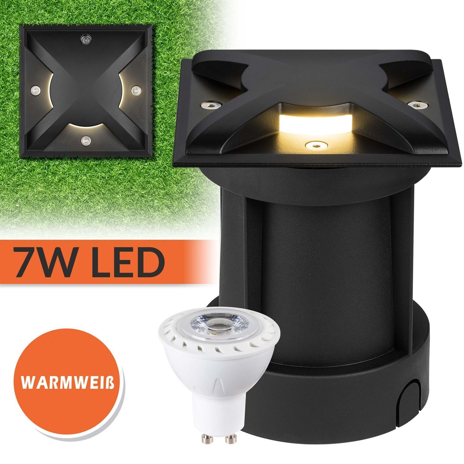 LED Bodeneinbaustrahler 7W LEDANDO warmwe Set LED Lichtauslässen - 3 schwarz mit Einbaustrahler -