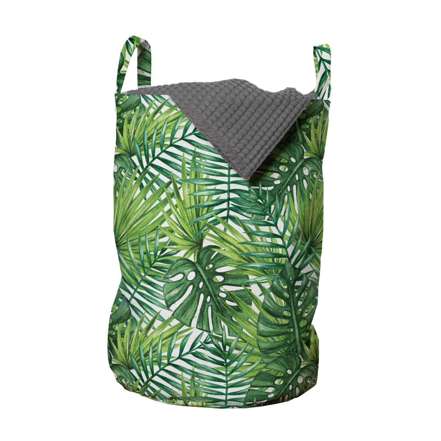 Abakuhaus Wäschesäckchen Wäschekorb mit Griffen Kordelzugverschluss für Waschsalons, Blatt Baum-Blätter Aquarell