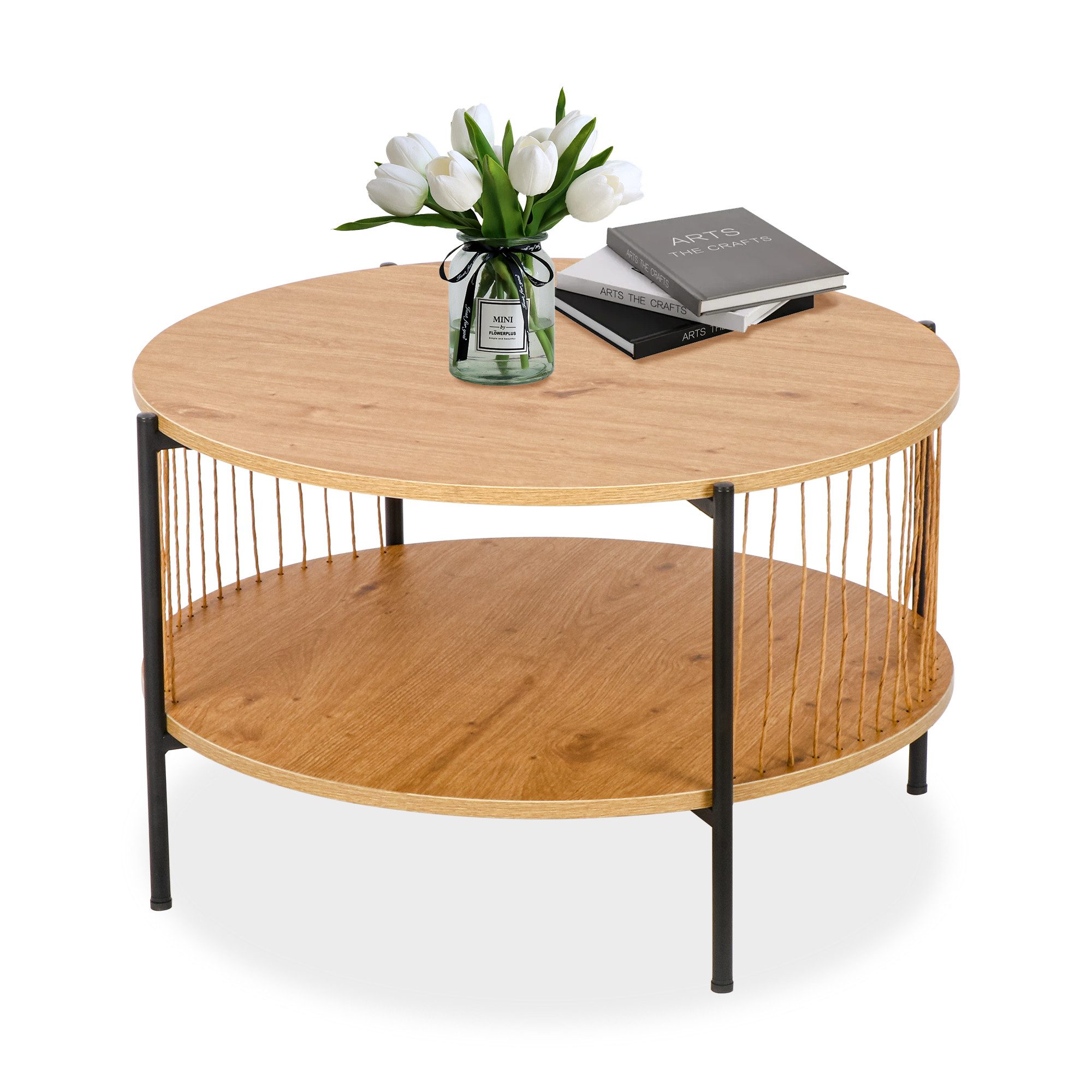Couchtisch Doppelter Kaffeetisch mit Holzmaserung, rund