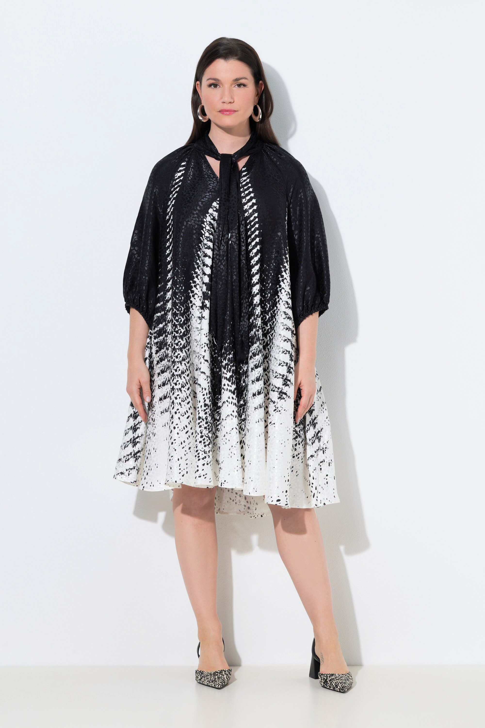 Midikleid Kleid A-Linie Stehkragen Schluppe 3/4-Arm