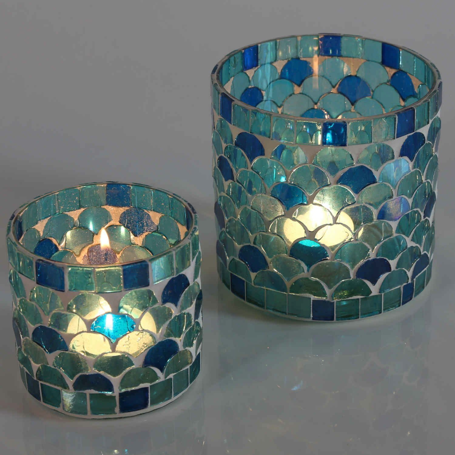 Casa Moro Windlicht Orientalisches Mosaik Windlicht Athen Hellblau aus Glas handgefertigt (Boho Chic Teelichthalter Kerzenständer Kerzenhalter, Glaswindlicht in – Bild 2 von 3