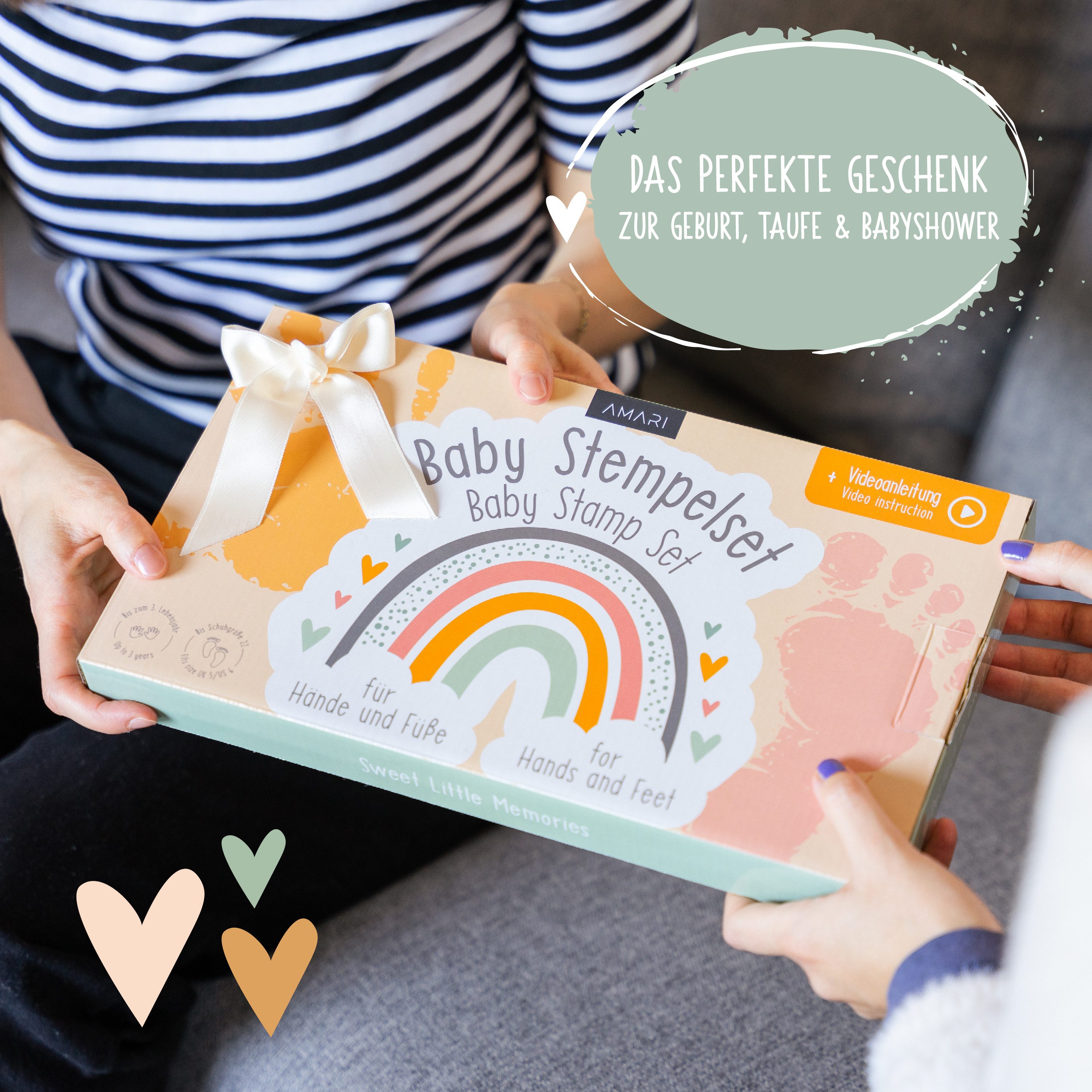 Amari Handabdruck-Set Baby Stempelabdruck Set mit Bilderrahmen & Clean-Touch Stempelkissen, Fußabdruck & Handabdruck ohne Farbe auf der Haut, 2 Stempelkissen, 4 – Bild 5 von 5