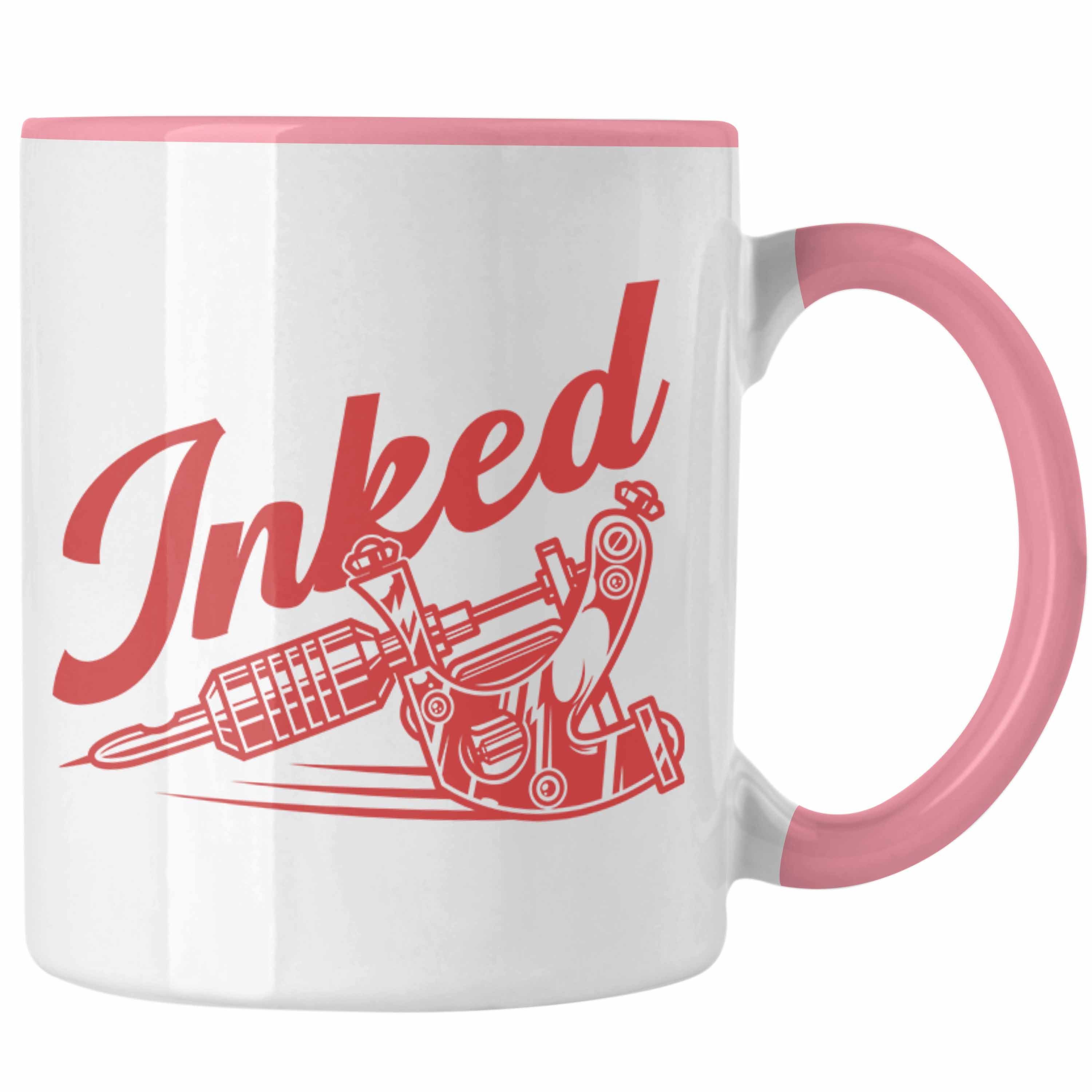 Trendation Tasse Trendation - Inked Tattoos Tasse Geschenk Tattoowiererin Tattoowierer Geschenkidee Spruch Männer Frauen Rosa