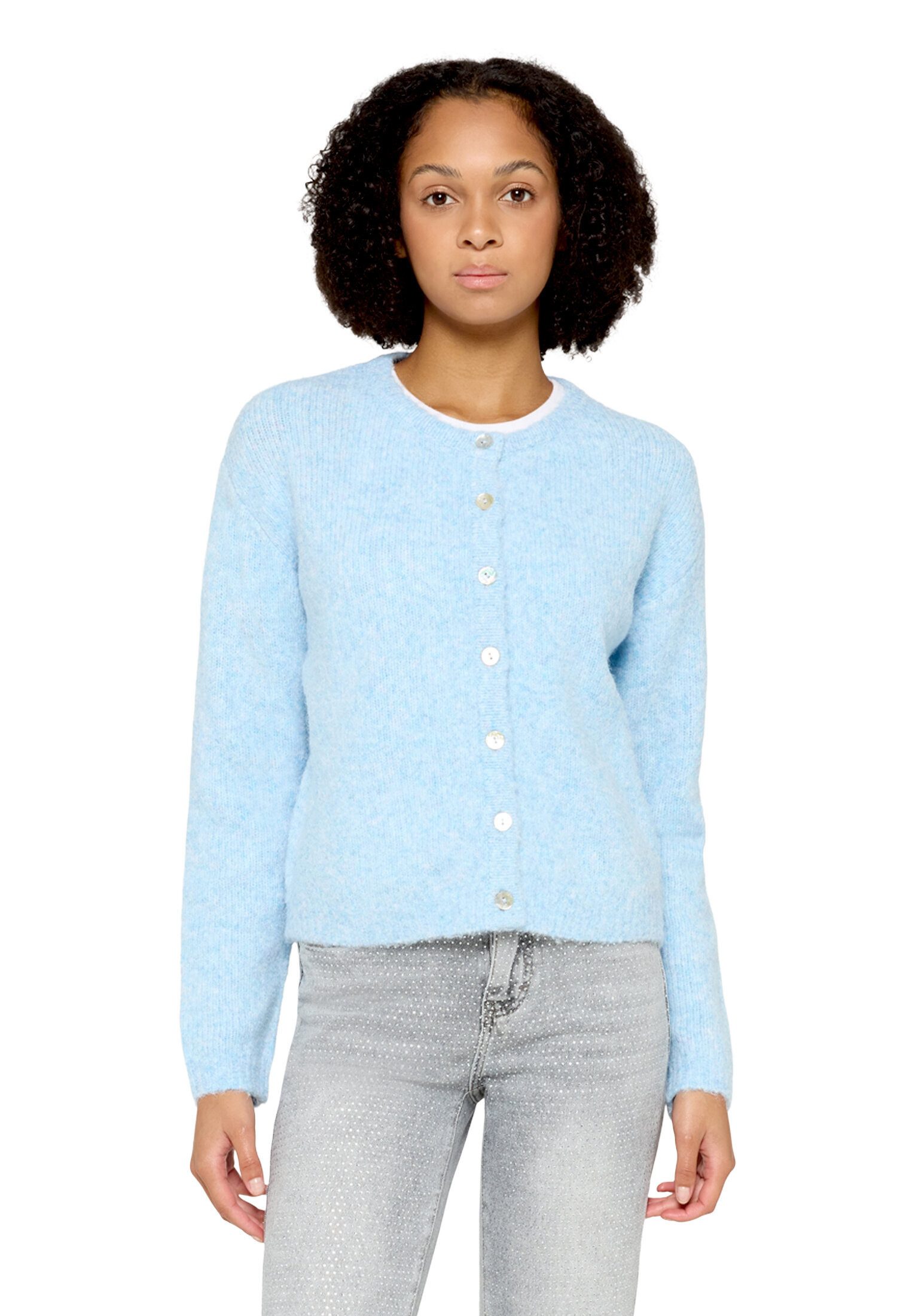 Cartoon Strickjacke Damen mit Rundhalsausschnitt (1-tlg)