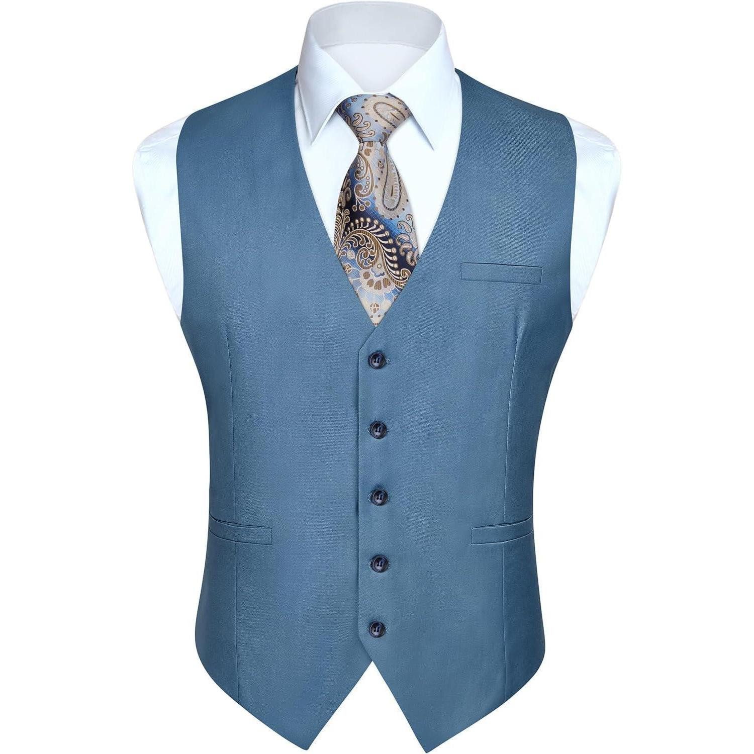 LuxusKollektion Krawatte Anzugweste Herren Hochzeit Business einfarbig S Staubiges Blau-2