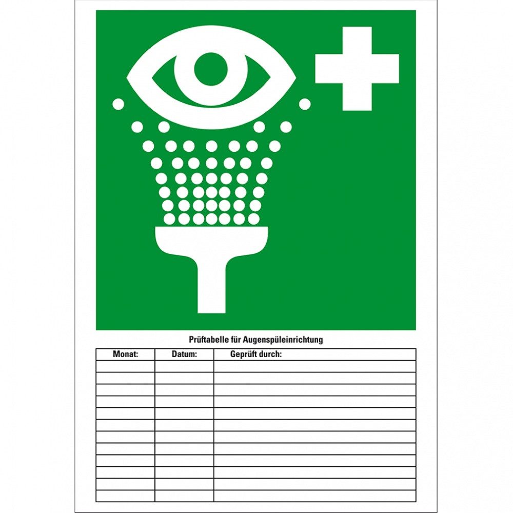 Dreifke Hinweisschild Prüftafel Augendusche, Papier, 210x297mm, 5/VE, Papier