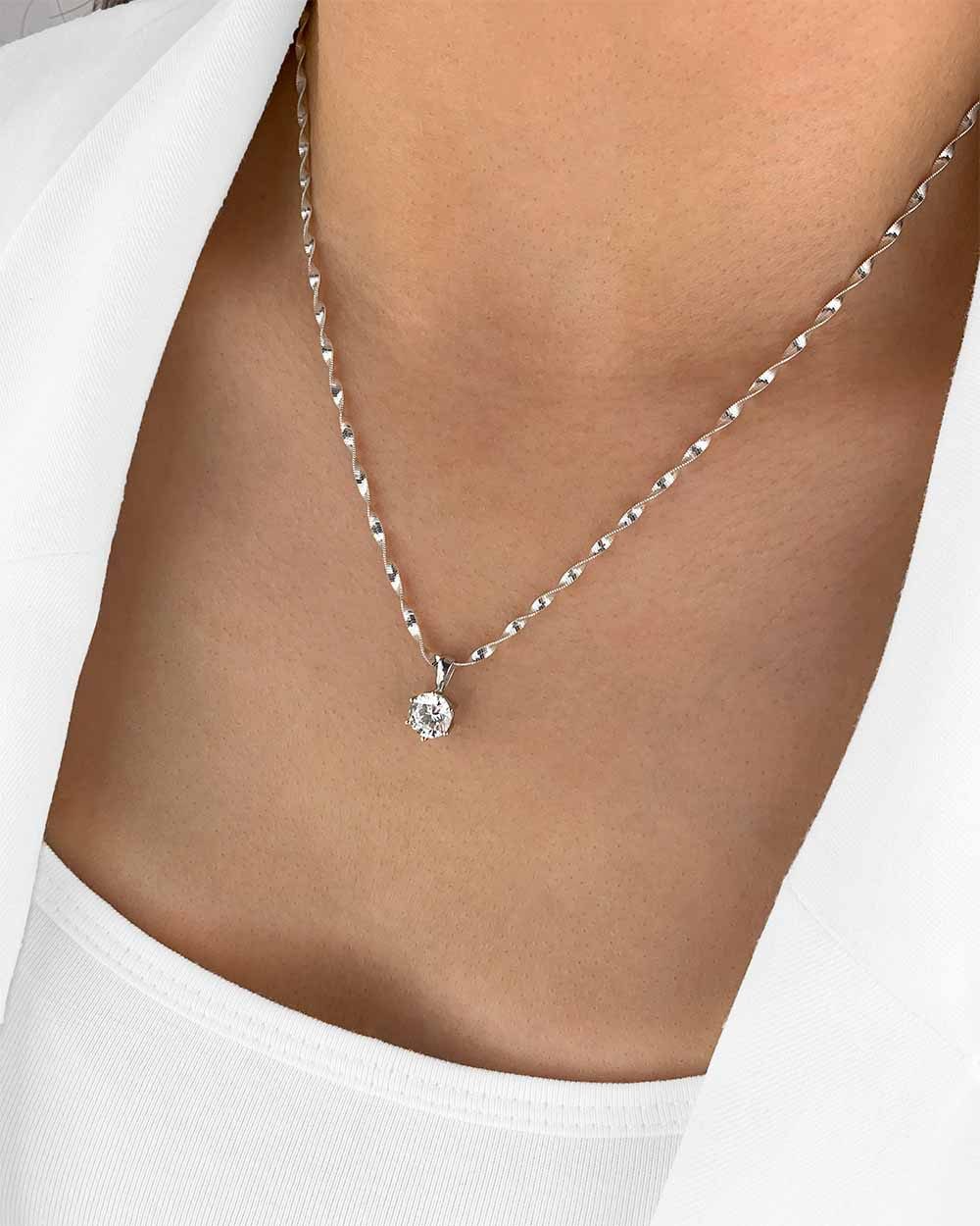 DANIEL CLIFFORD Kette mit Anhänger 'Mirielle' Damen Halskette Silber 925 Kristall Anhänger Solitär weiß (inkl. Verpackung), größenverstellbare Silberkette 45cm, – Bild 4 von 5