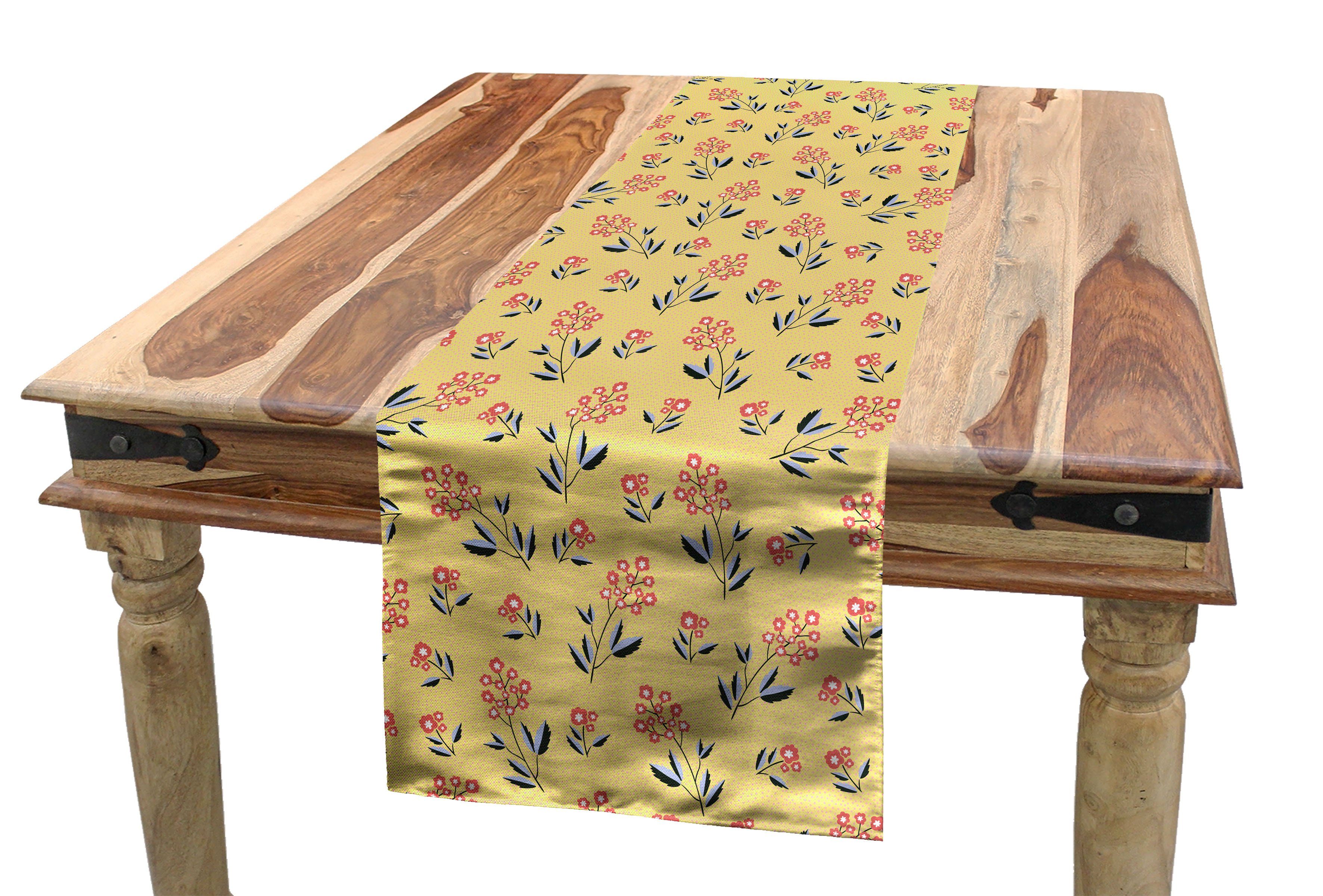 Gelb Rechteckiger Tischläufer, Vintage Küche Tischläufer Esszimmer Blumen Dekorativer Abakuhaus Floral