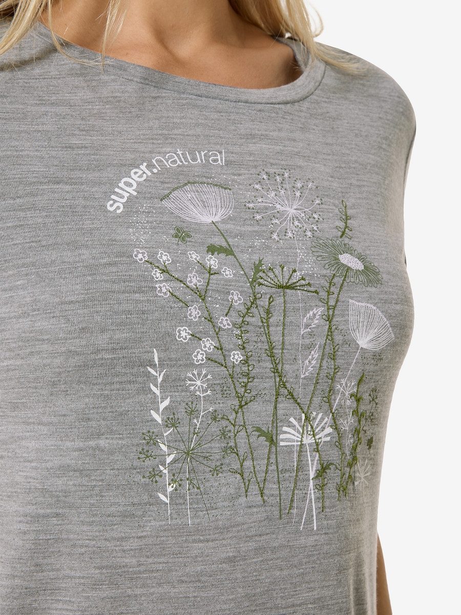 SUPER.NATURAL Print-Shirt für Damen, Merino ROCK FLOWERS TEE Blumen Motiv, atmungsaktiv