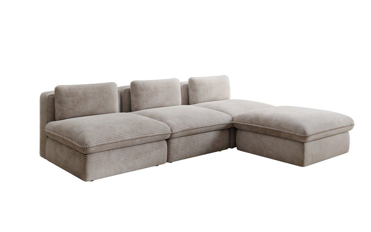 Luxusbetten24 Sofa Designer L Sofa Cuddle in Cord, frei positionierbarer Hocker als Ottomane