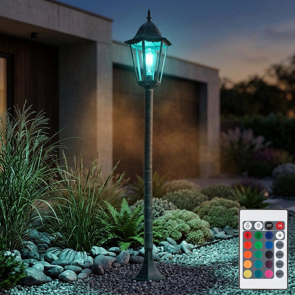 etc-shop LED Außen-Stehlampe, Leuchtmittel inklusive, Warmweiß, Stehleuchte Retro Außenlampe RGB LED Fernbedienung dimmbar Garten
