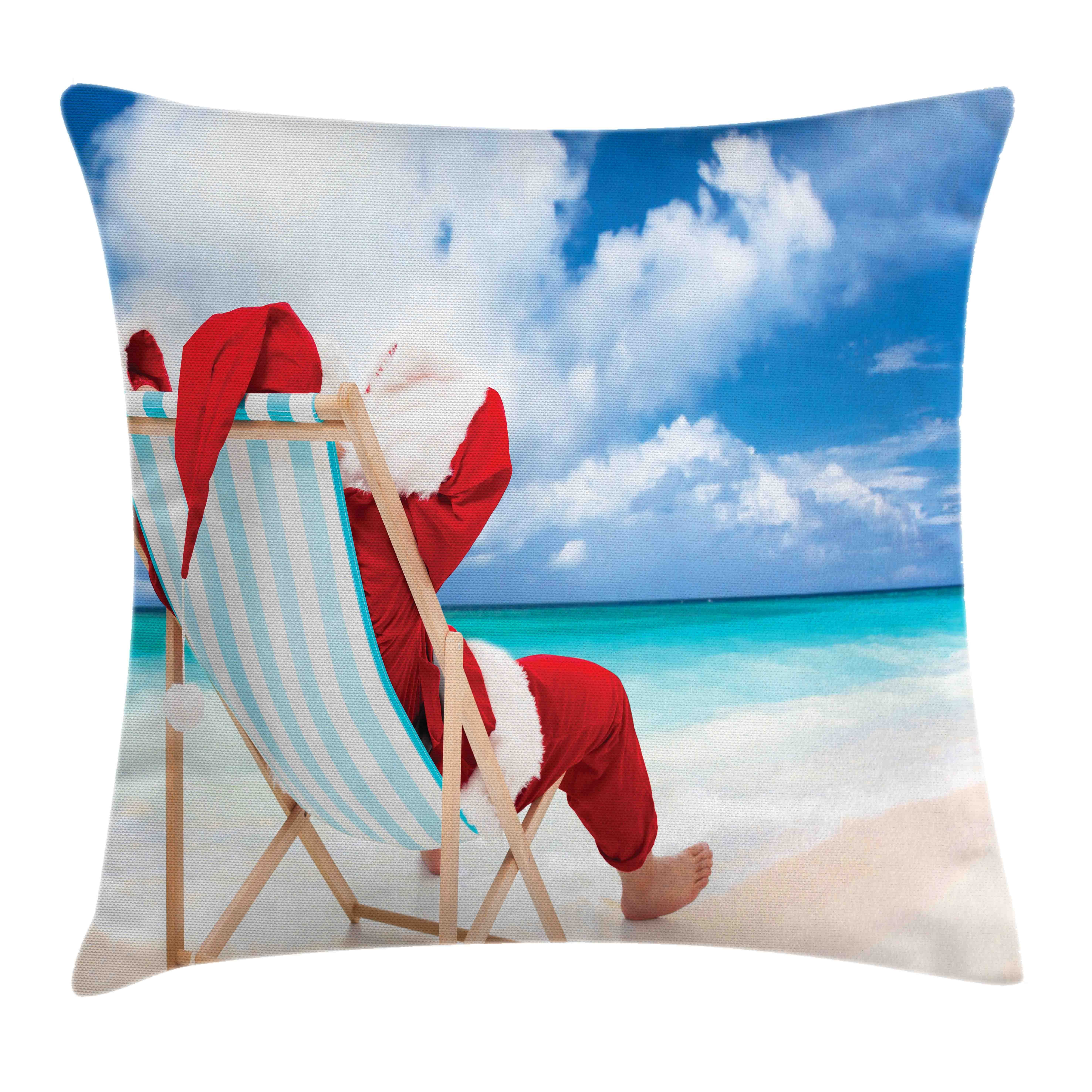 Kissenbezüge Reißverschluss Kissenhülle mit Farbfesten Farben Beidseitiger Druck, Abakuhaus (1 Stück), Weihnachtsmann Entspannung am exotischen Strand
