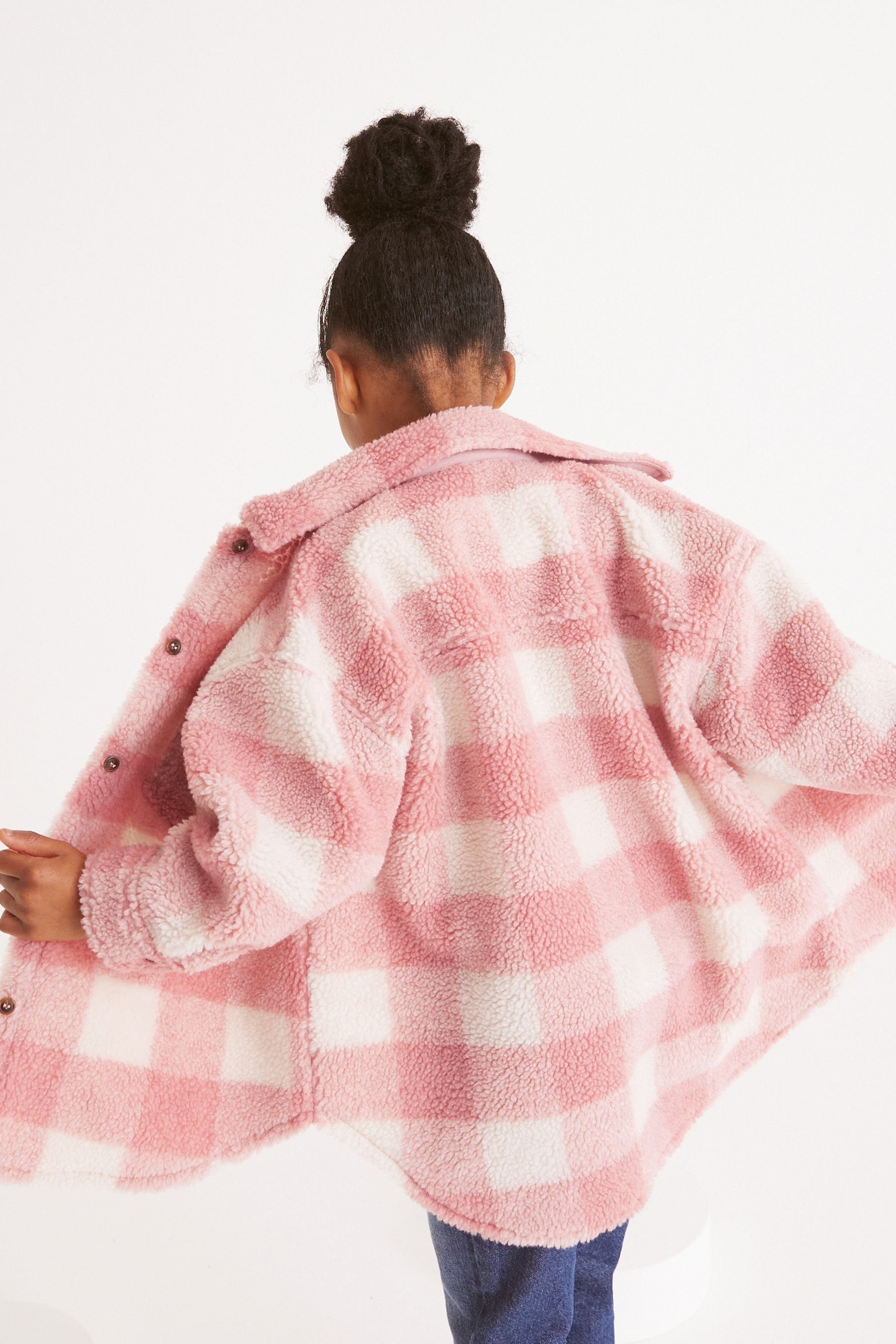 Teddystoff Fleece-Hemdjacke Check Pink Fleecejacke aus Next (1-St)
