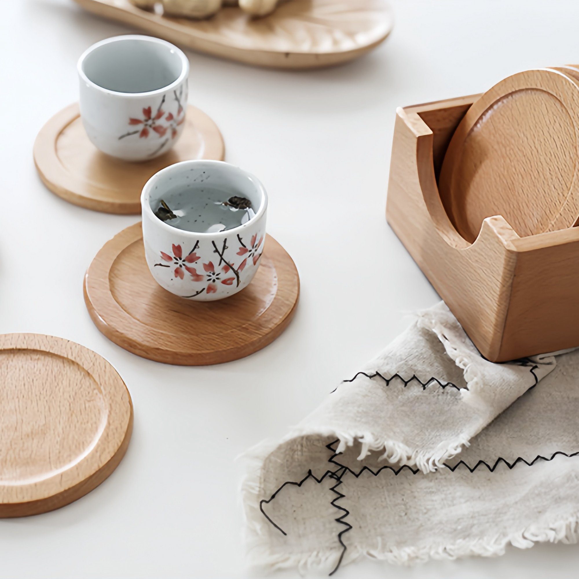 HomeGuru Becheruntersetzer Untersetzer aus 100% Massivholz, Set mit 7 Stück, kreative Geschenke – Bild 2 von 5