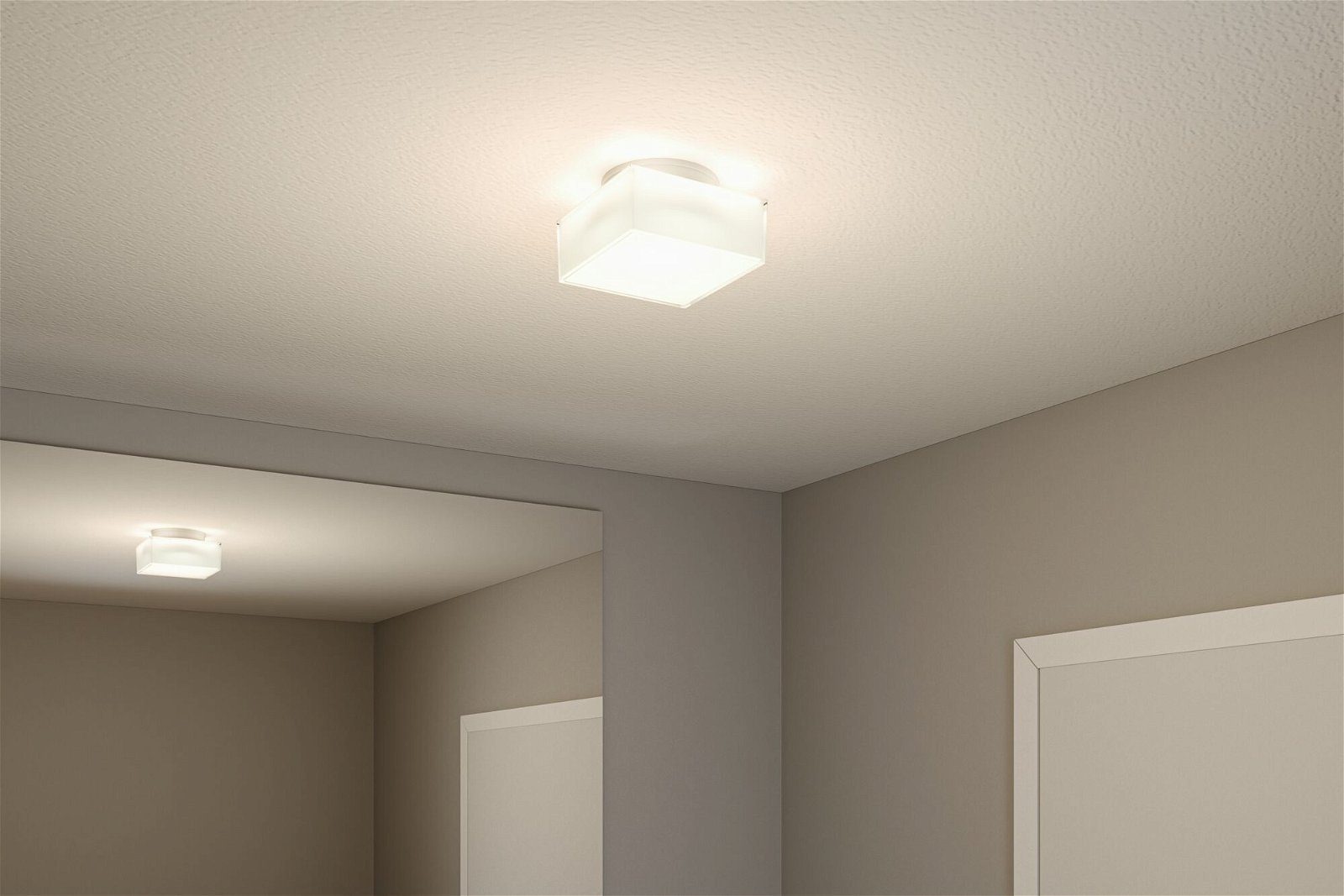 integriert, Paulmann LED und 155x155mm Kunststoff 1x6,8W Maro Selection Warmweiß, 3000K Weiß IP44 Aus Kunststoff, fest Klarglasoptik Milch- Bathroom LED hochwertigem in Deckenleuchte