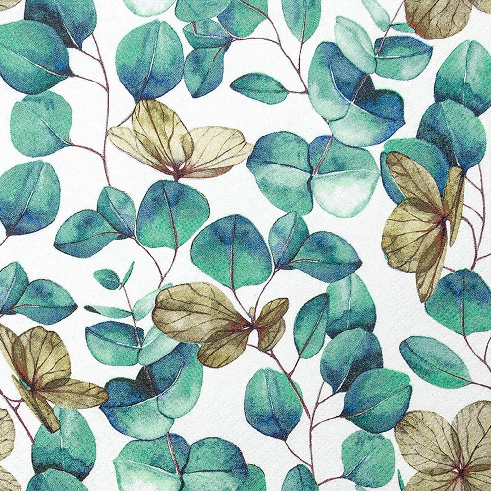HOME FASHION Papierserviette 20 Servietten Eucalyptus Leaves - Blätter vom Eukalyptus 33x33cm, (20 St)