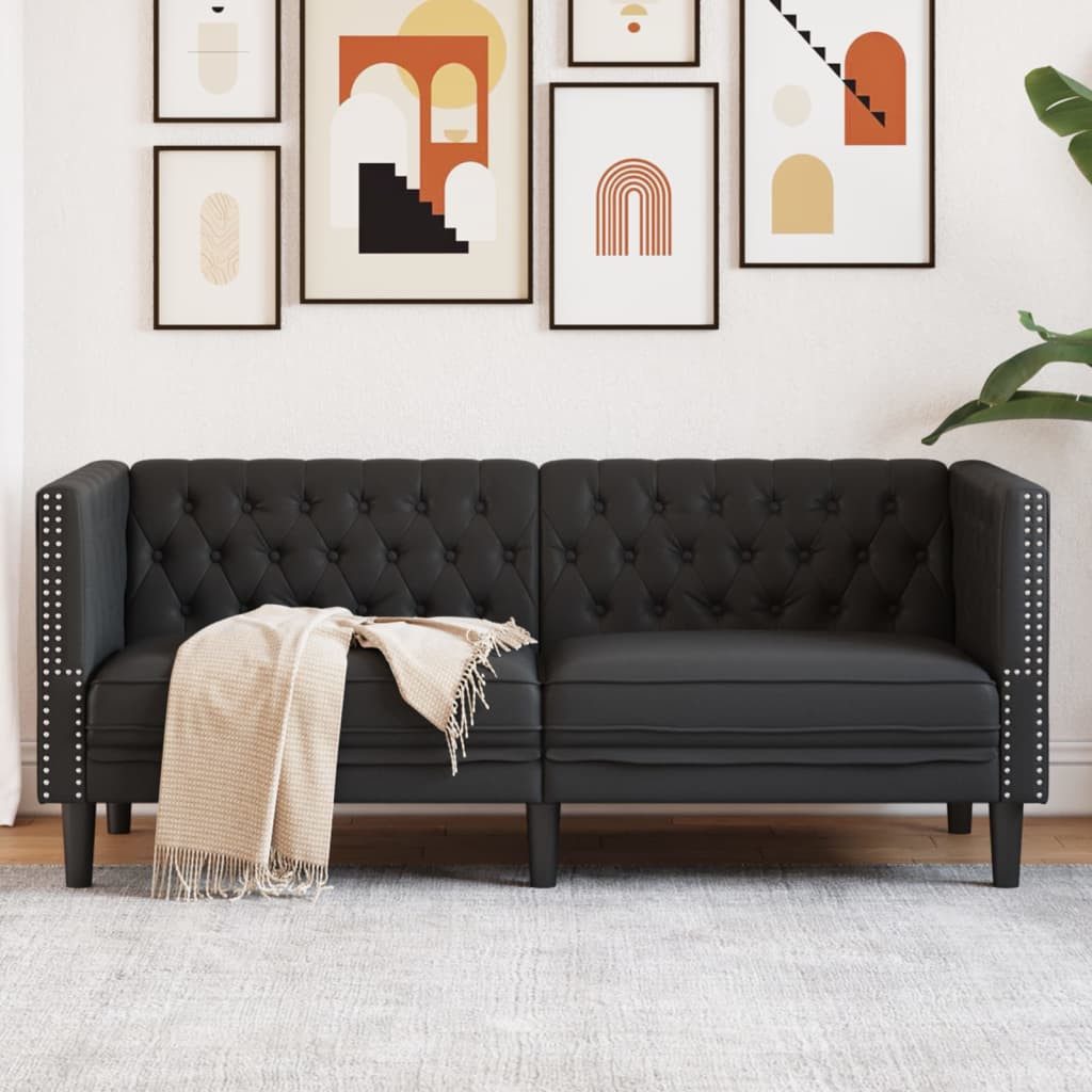 vidaXL Sofa Chesterfield-Sofa 2-Sitzer Schwarz Kunstleder, 1 Teile – Bild 2 von 5