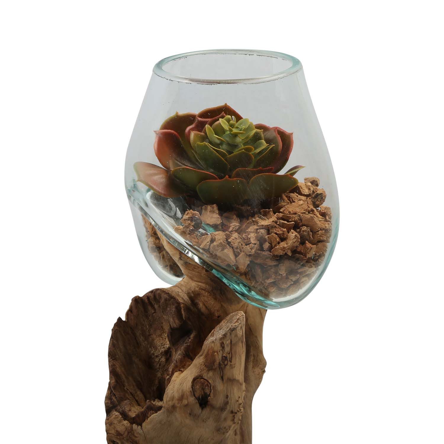 Casa Moro Dekovase Doppel Glasvase 12 cm auf Wurzelholz (einzigartige Glas günstig online kaufen