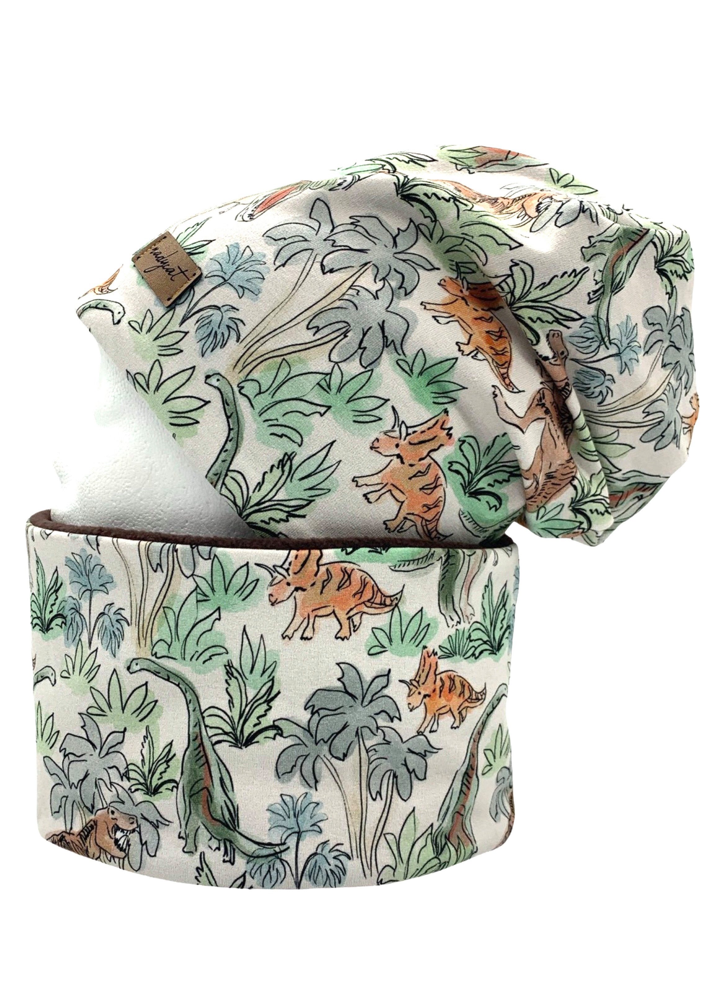 nadycat Beanie DINOSAURIER (2-St., Beanie mit passendem Loop) handgefertigt günstig online kaufen