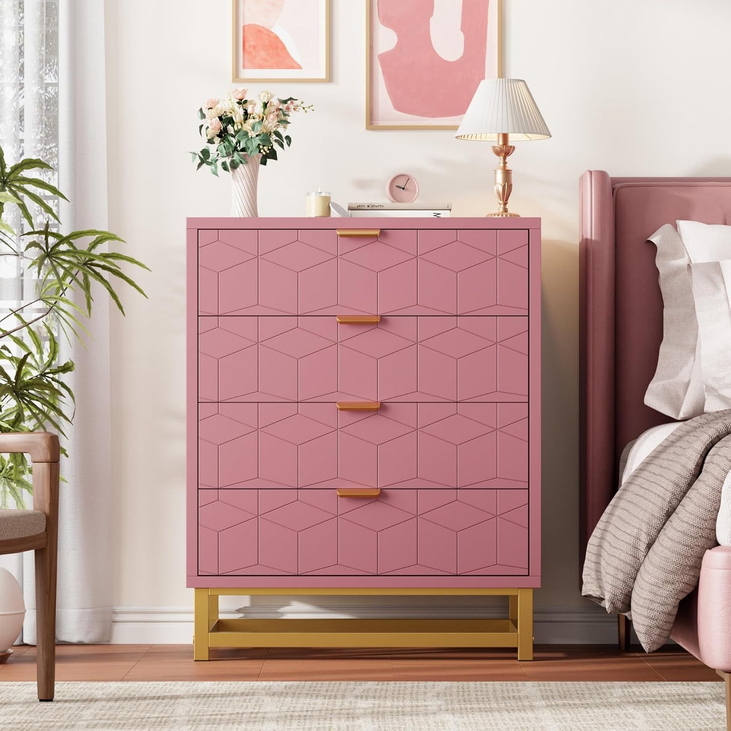 GarveeMore Kommode für Schlafzimmer,Kommode mit 5 Schubladen Metallbeinen,moderne Kommode, großem Stauraum Schubladenkommode für Schlafzimmer,Wohnzimmer und Flu – Bild 4 von 5