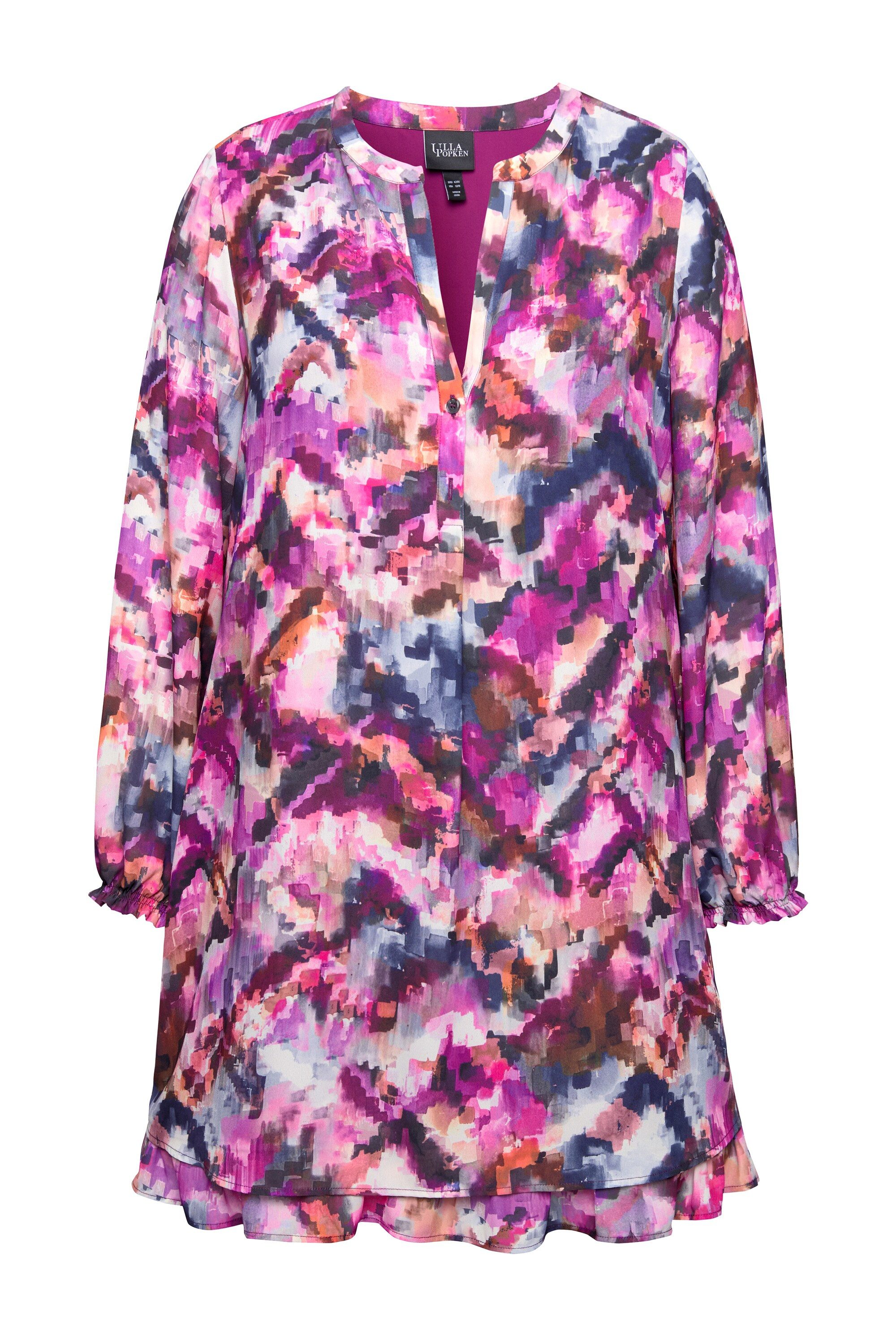Ulla Popken Tunika Longtunika Pixeldruck Tunika-Ausschnitt Langarm günstig online kaufen