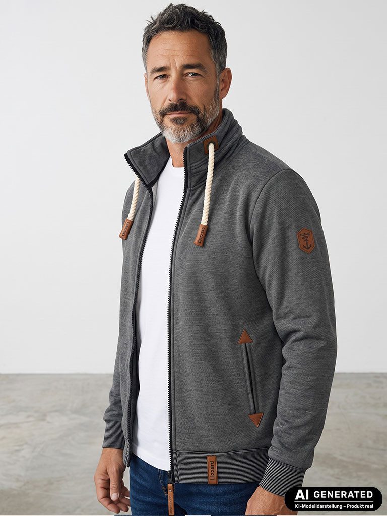 Lizzard Sports Sweatjacke Herren Sweatjacke mit Streifen - Freizeitjacke Übergangsjacke Stehkragen, Kordelzug am Kragen, Reißverschluss, Eingriffstaschen