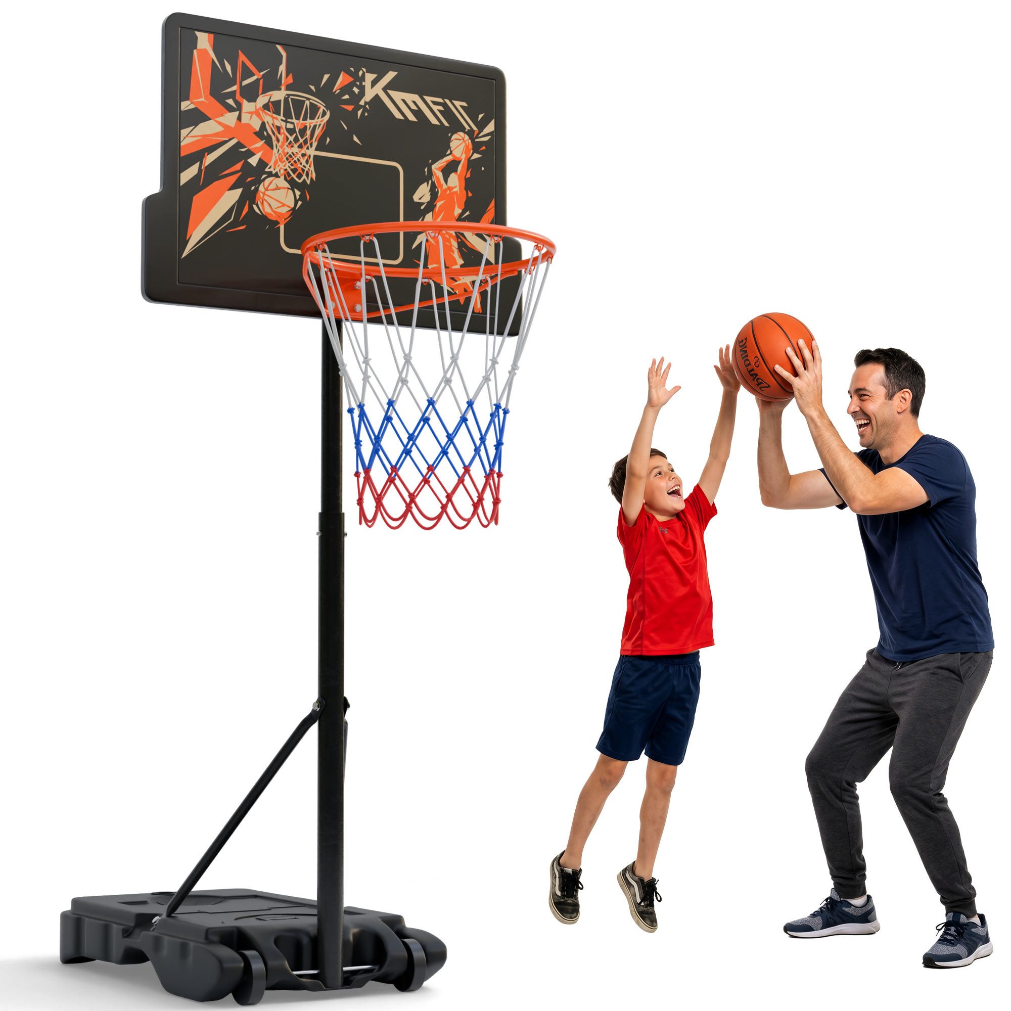 KM - Fit Basketballkorb Basketballständer höhenverstellbar mobil mit Rollen 110-210 cm (Basketballständer 110-210 cm), stabiler Standfuß, wetterfest und ideal für Outdoor-Nutzung