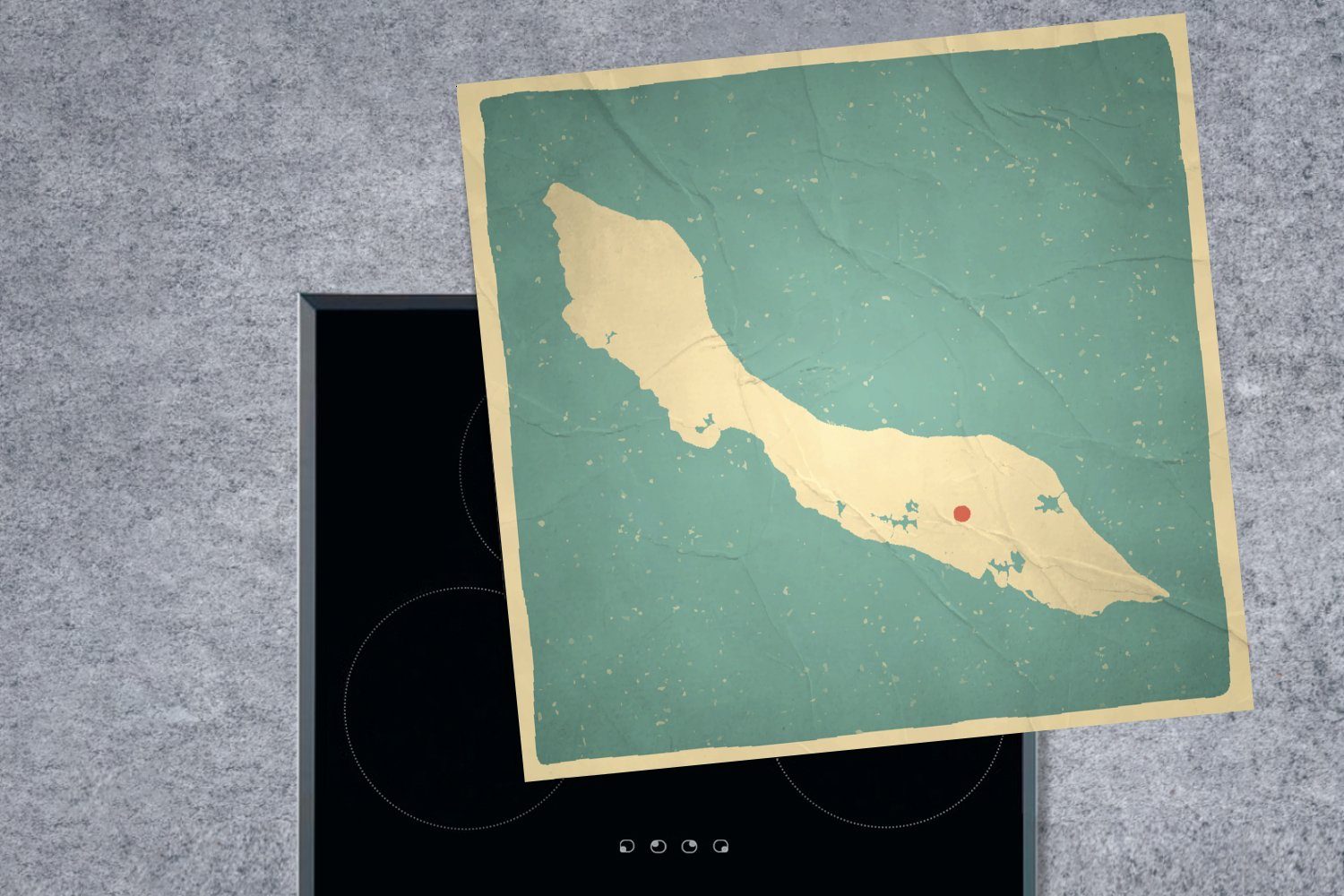 altmodischen Curacao cm, Karte Ceranfeldabdeckung, Eine Herdblende-/Abdeckplatte Illustration 78x78 für mit darauf, tlg), Vinyl, MuchoWow (1 einer Arbeitsplatte küche