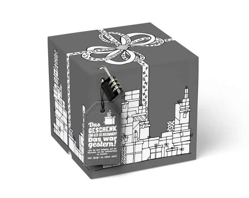 SURPRISA Geschenkbox »Rätselbox«, persönliche Geschenkverpackung + Rätselspiel - für Freundin, Freund, zur Hochzeit oder zum Geburtstag - grau
