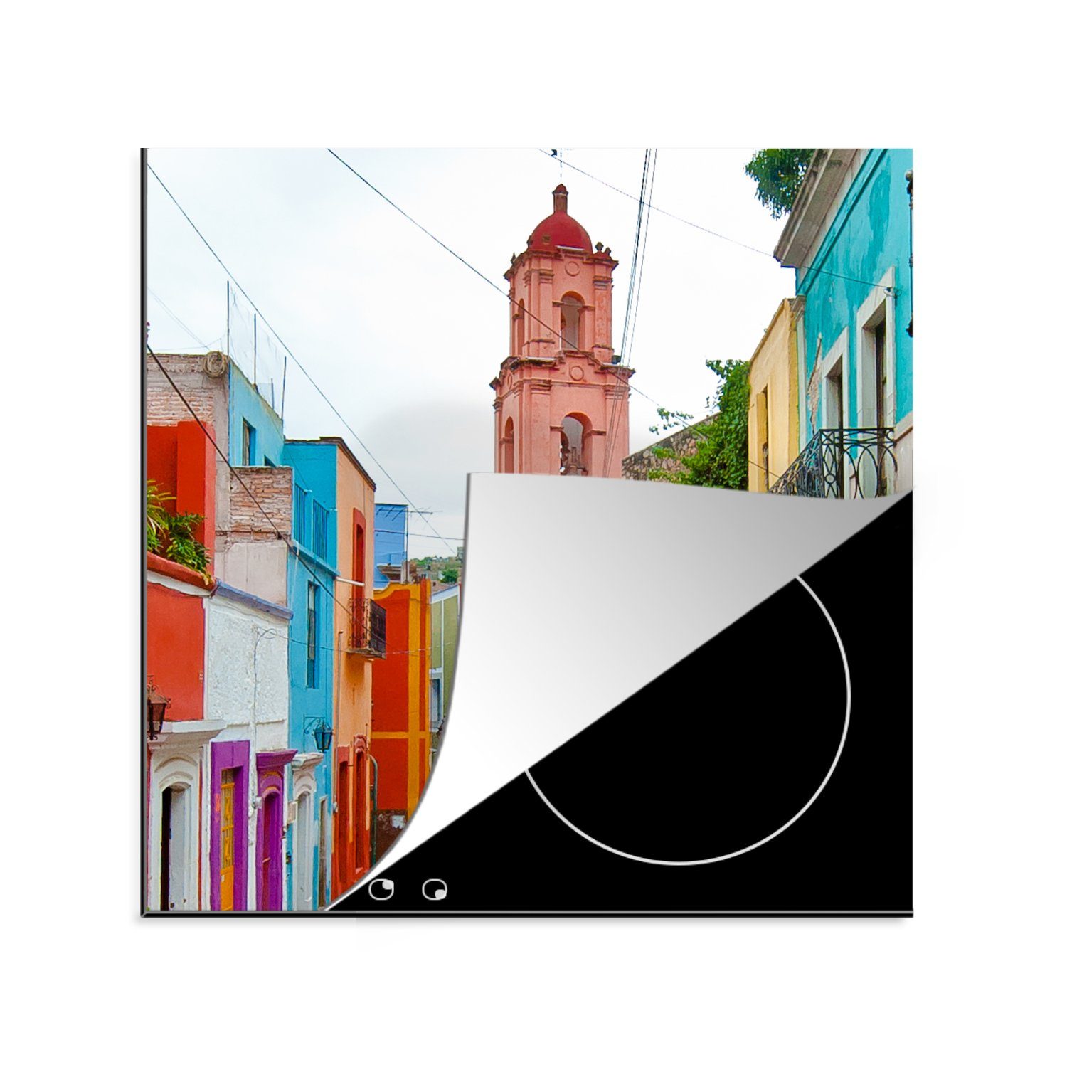 MuchoWow Herdblende-/Abdeckplatte Farbige Häuser Mexiko Druck, Vinyl, (1 tlg), 78x78 cm, Ceranfeldabdeckung, Arbeitsplatte für küche
