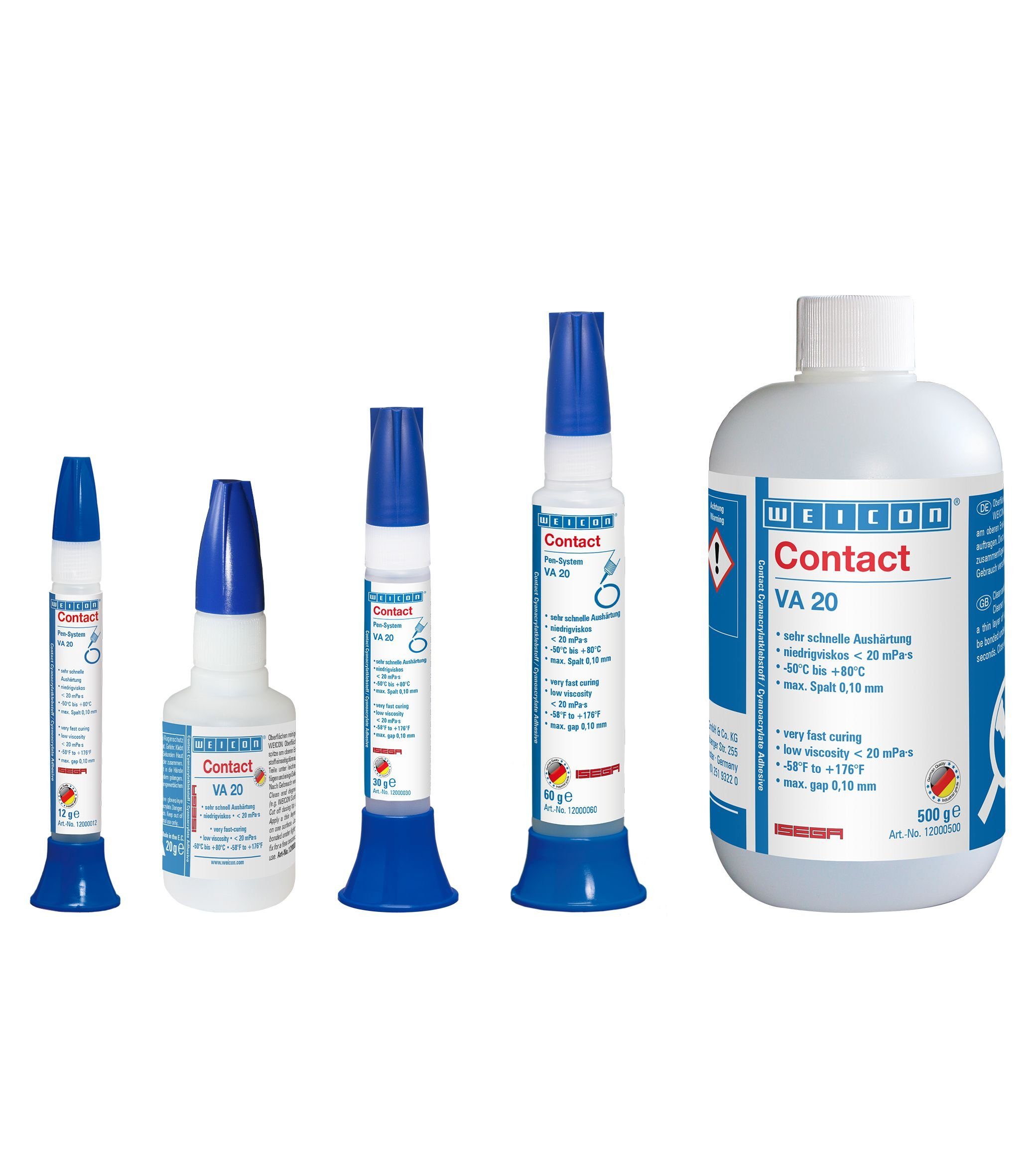 WEICON Sekundenkleber VA 20 Cyanacrylat-Klebstoff für Gummi und Kunststoffe, (Pen, Flasche), ISEGA-zertifiziert, schnelle Aushärtung